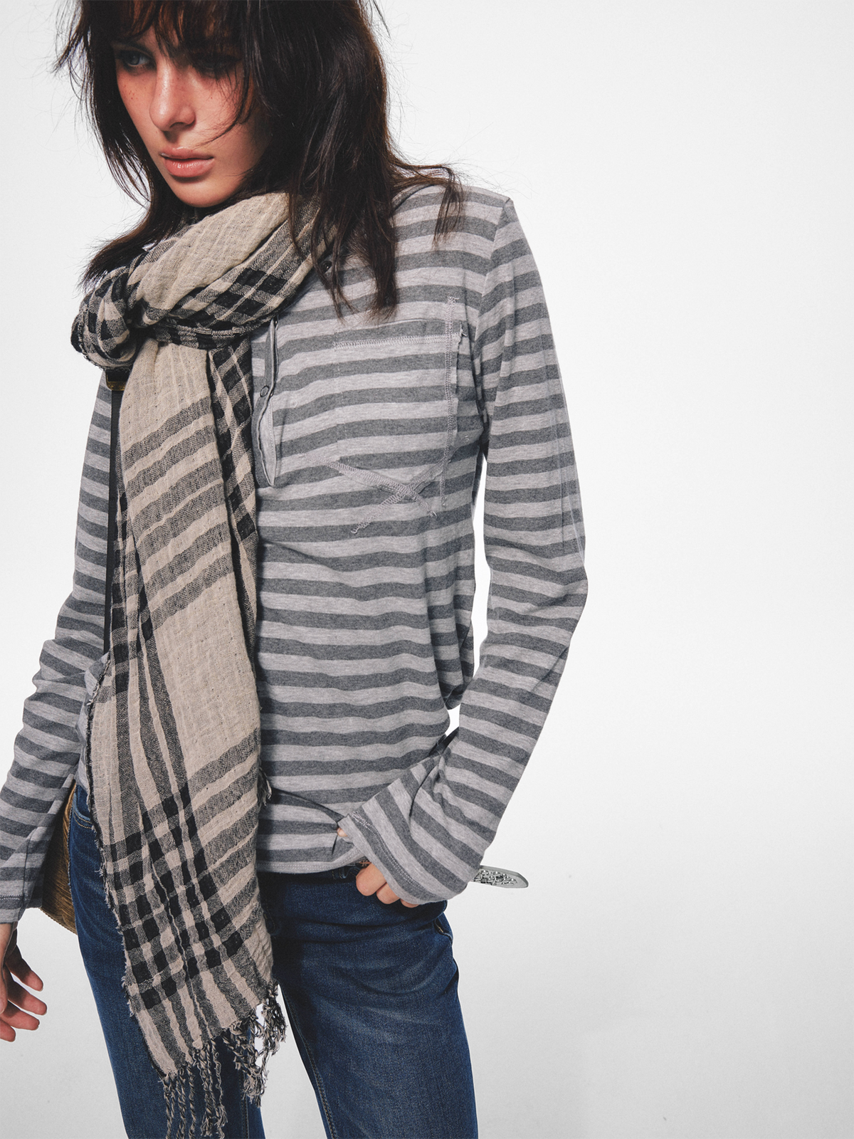 TRECLUB Retro Frayed-Edge Plaid Scarf, premium urban and streetwear designers apparel on PROJECTISR.com, TRECLUB