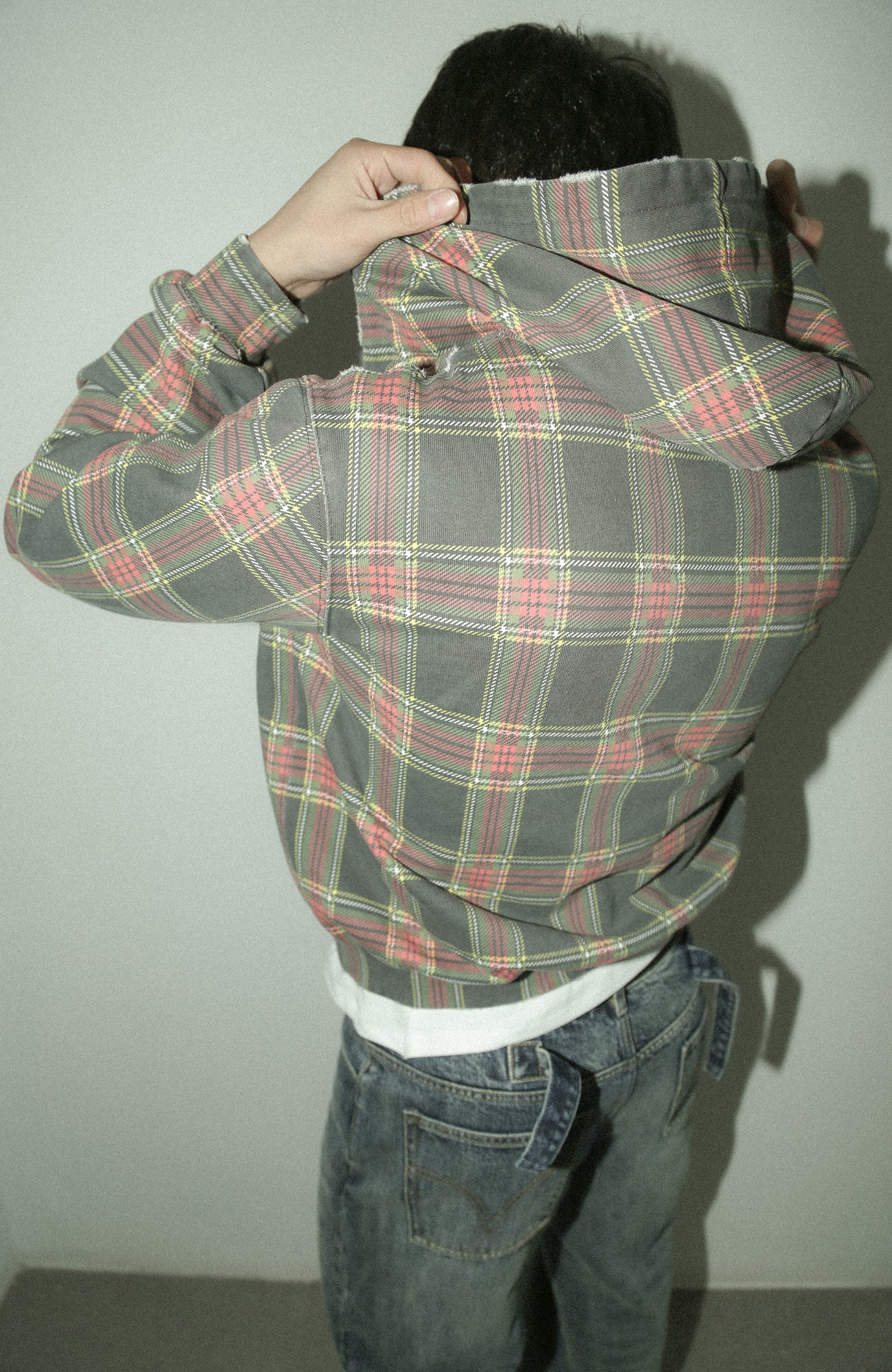 TRECLUB Distressed Plaid Zip-Up Hoodie, premium urban and streetwear designers apparel on PROJECTISR.com, TRECLUB