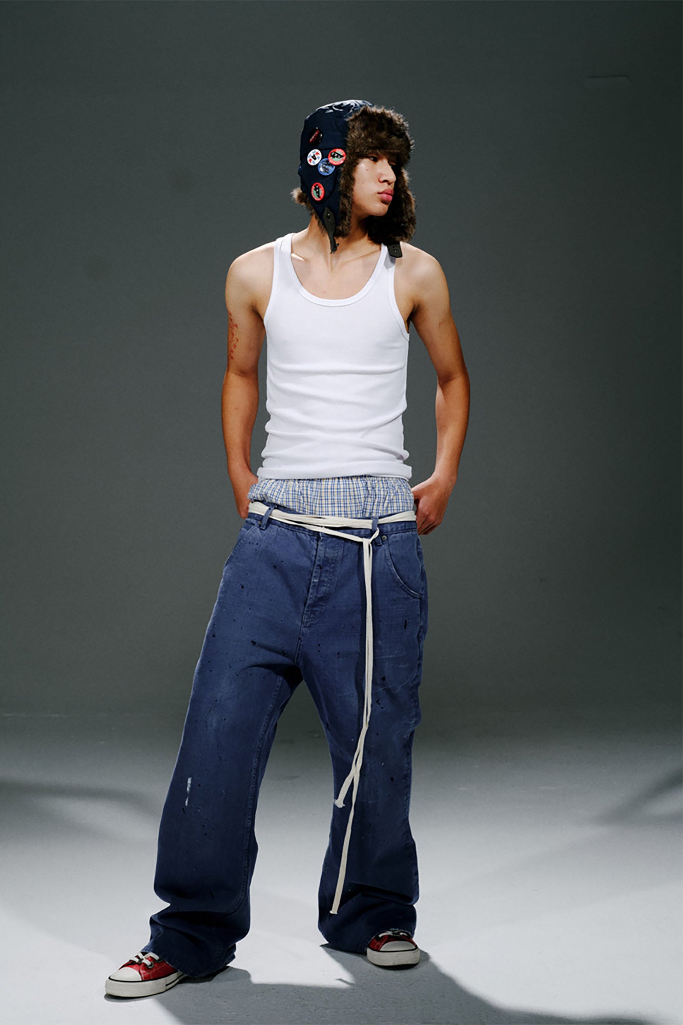 TRECLUB Faux-Fur Badge Aviator Hat