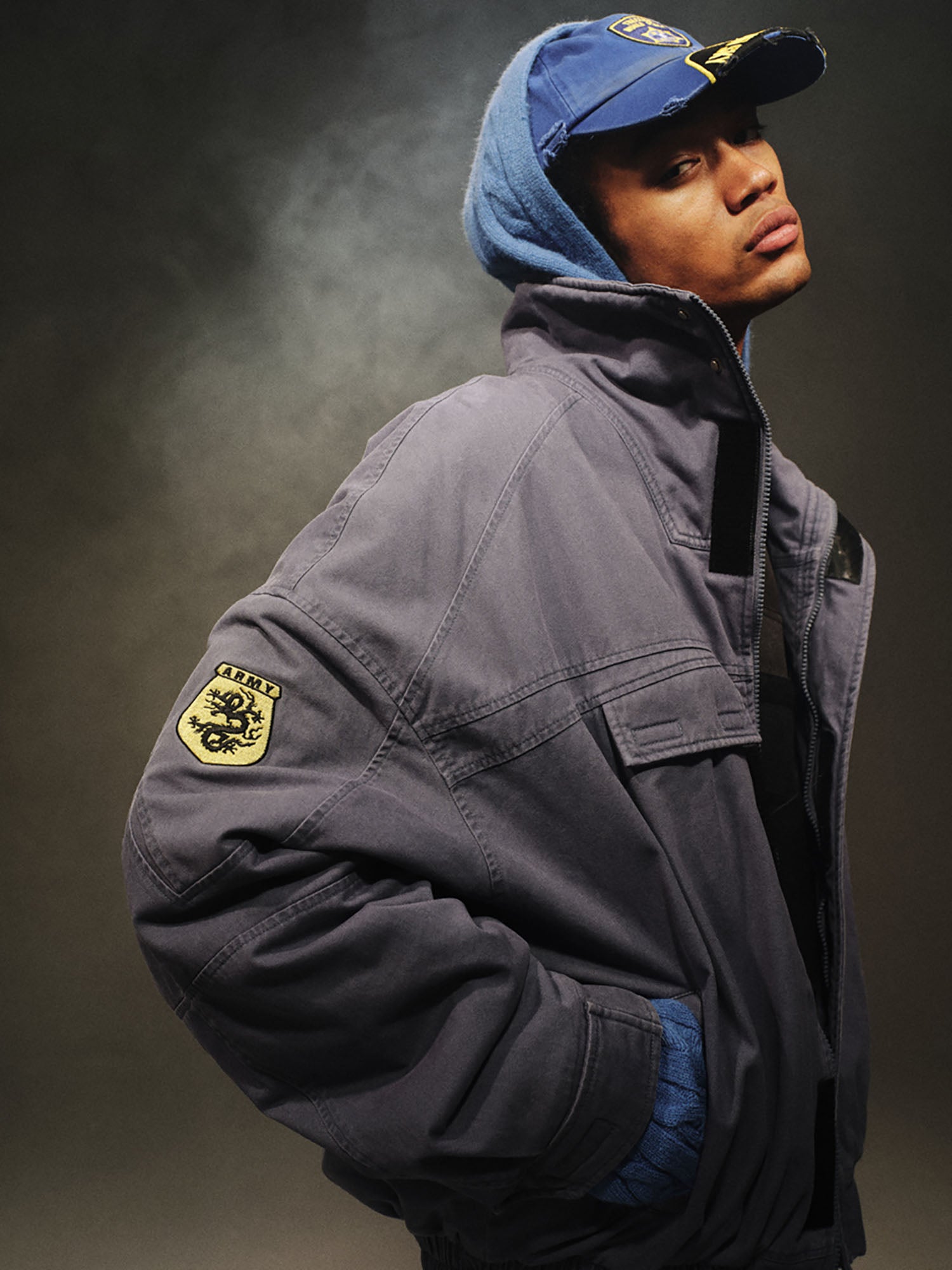 TRECLUB Washed Faux Fur Lined Bomber Jacket