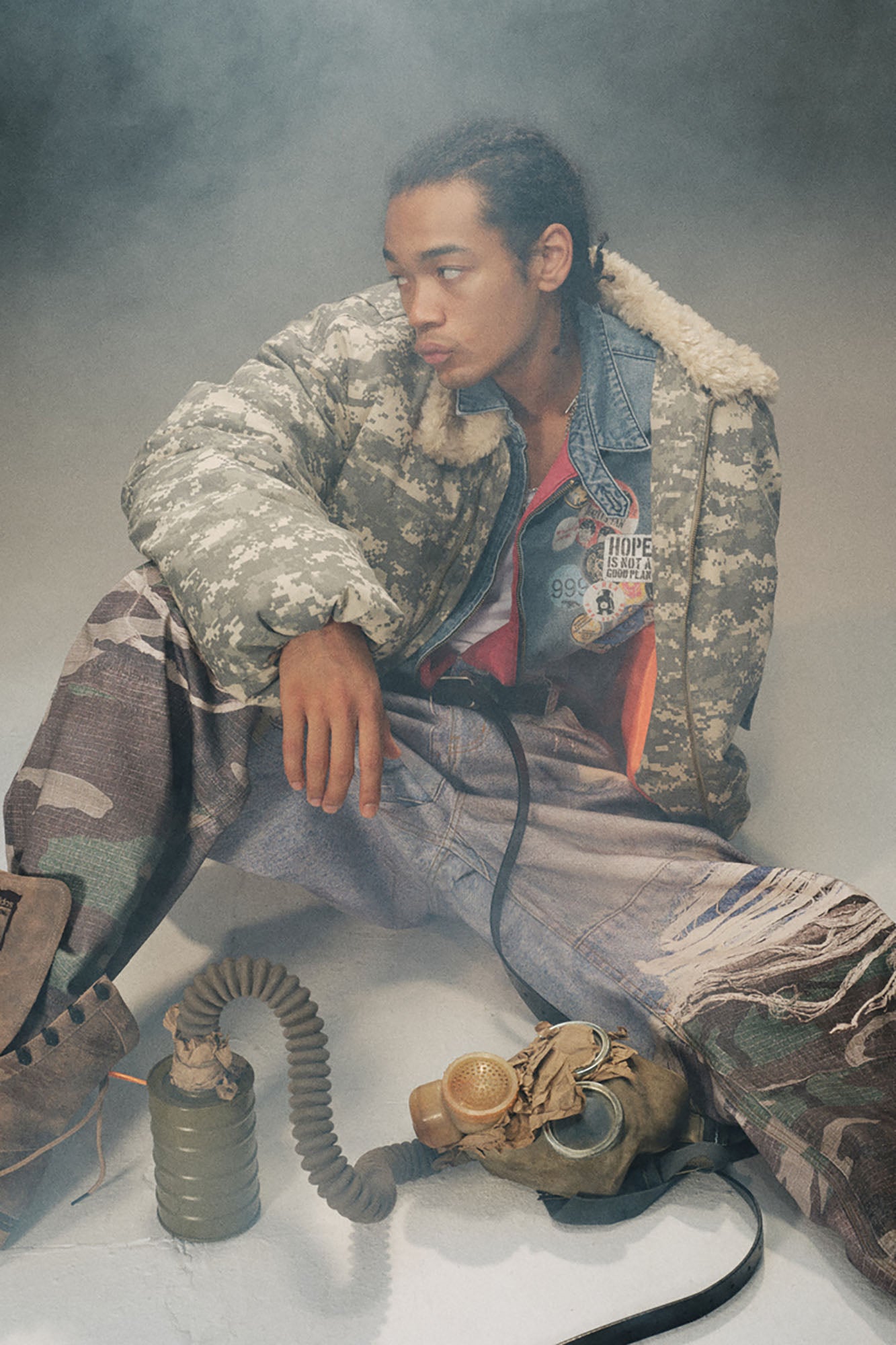 TRECLUB Detachable Collar Camo Puffer Jacket