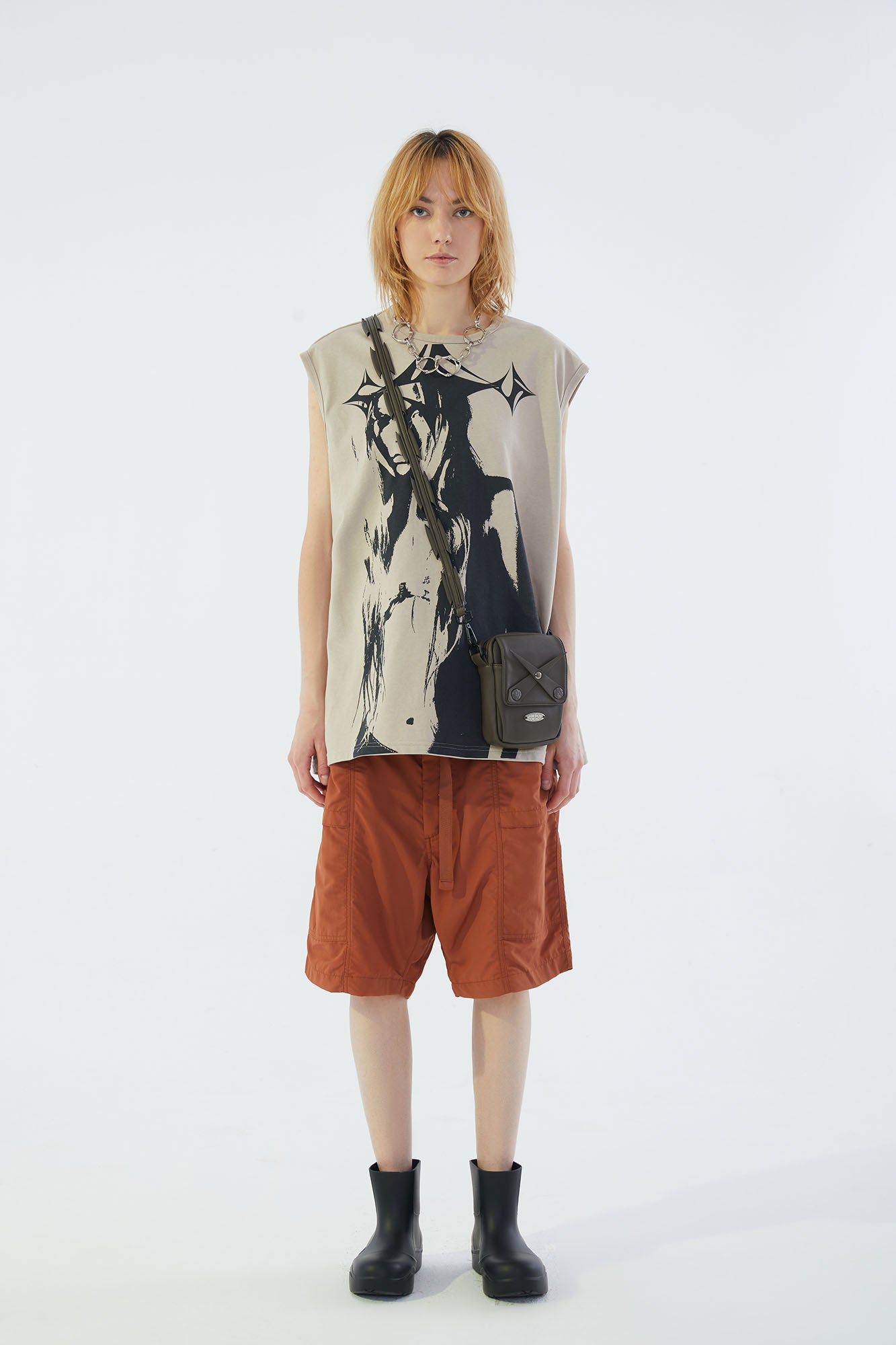 ERROR CODE ROBT Portrait Graphic Mesh Lining Sleeveless Tee, premium urban and streetwear designers apparel on PROJECTISR.com, ERROR CODE ROBOT