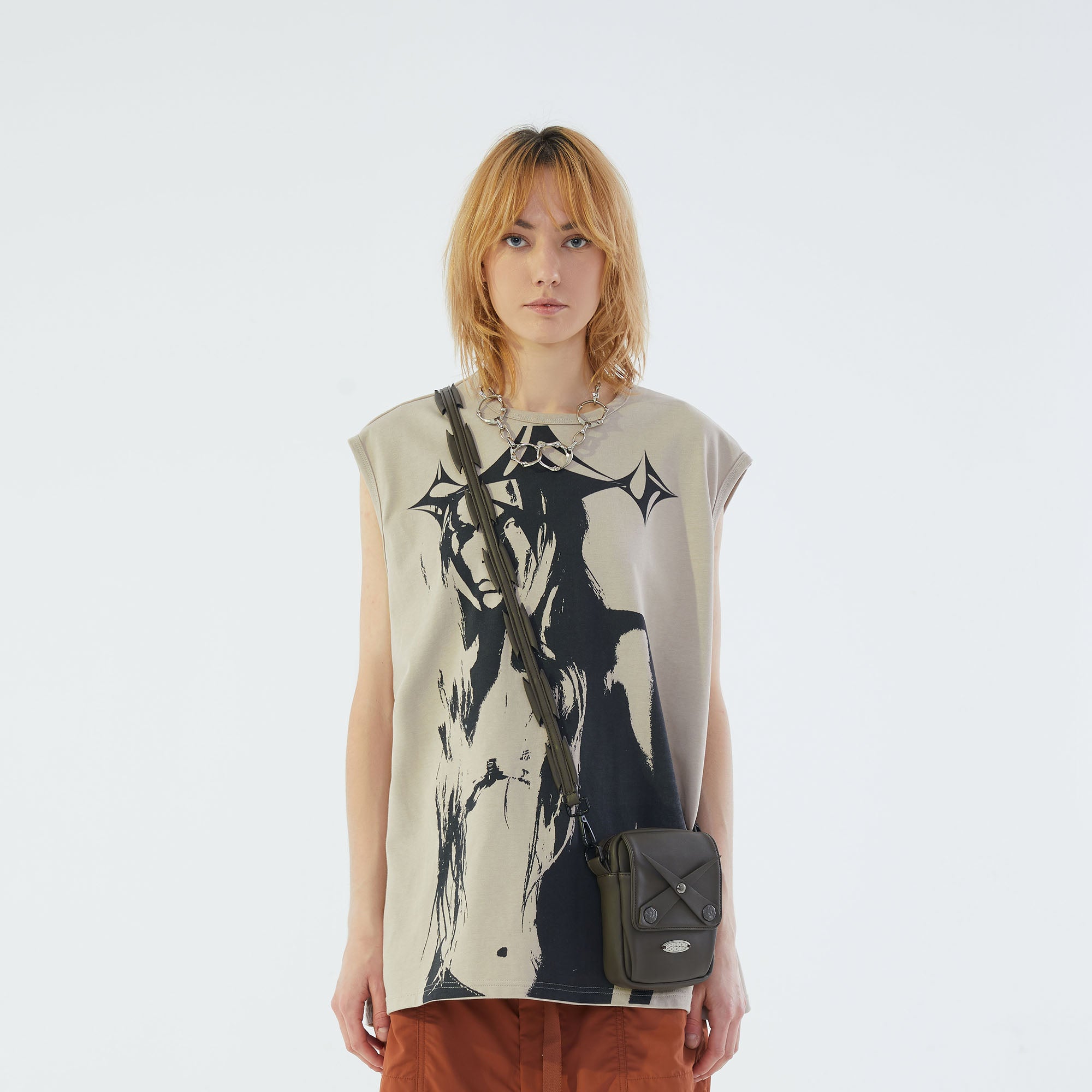 ERROR CODE ROBT Portrait Graphic Mesh Lining Sleeveless Tee, premium urban and streetwear designers apparel on PROJECTISR.com, ERROR CODE ROBOT