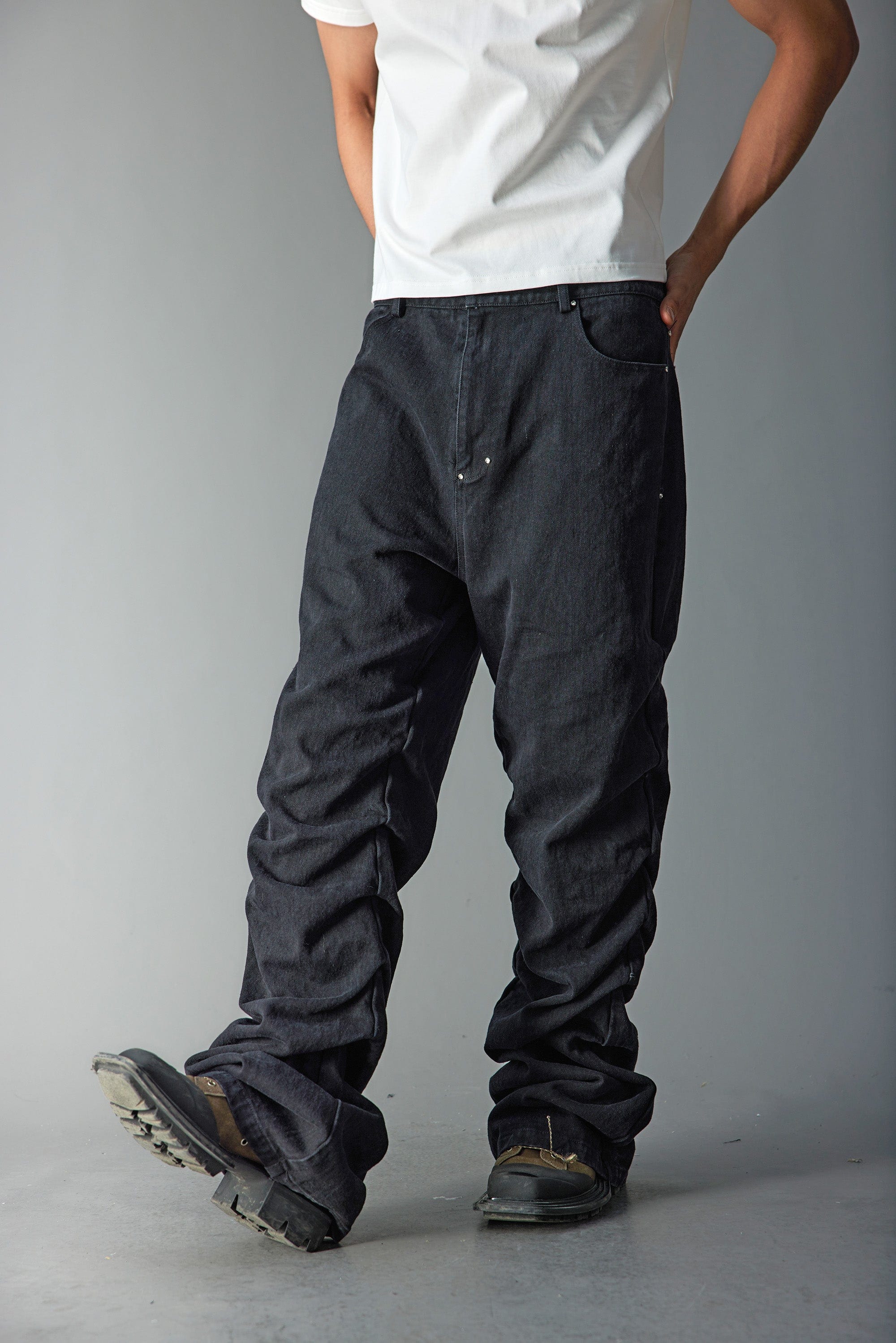 WHISTLEHUNTER Stacked Washed Rivet Flare Jeans