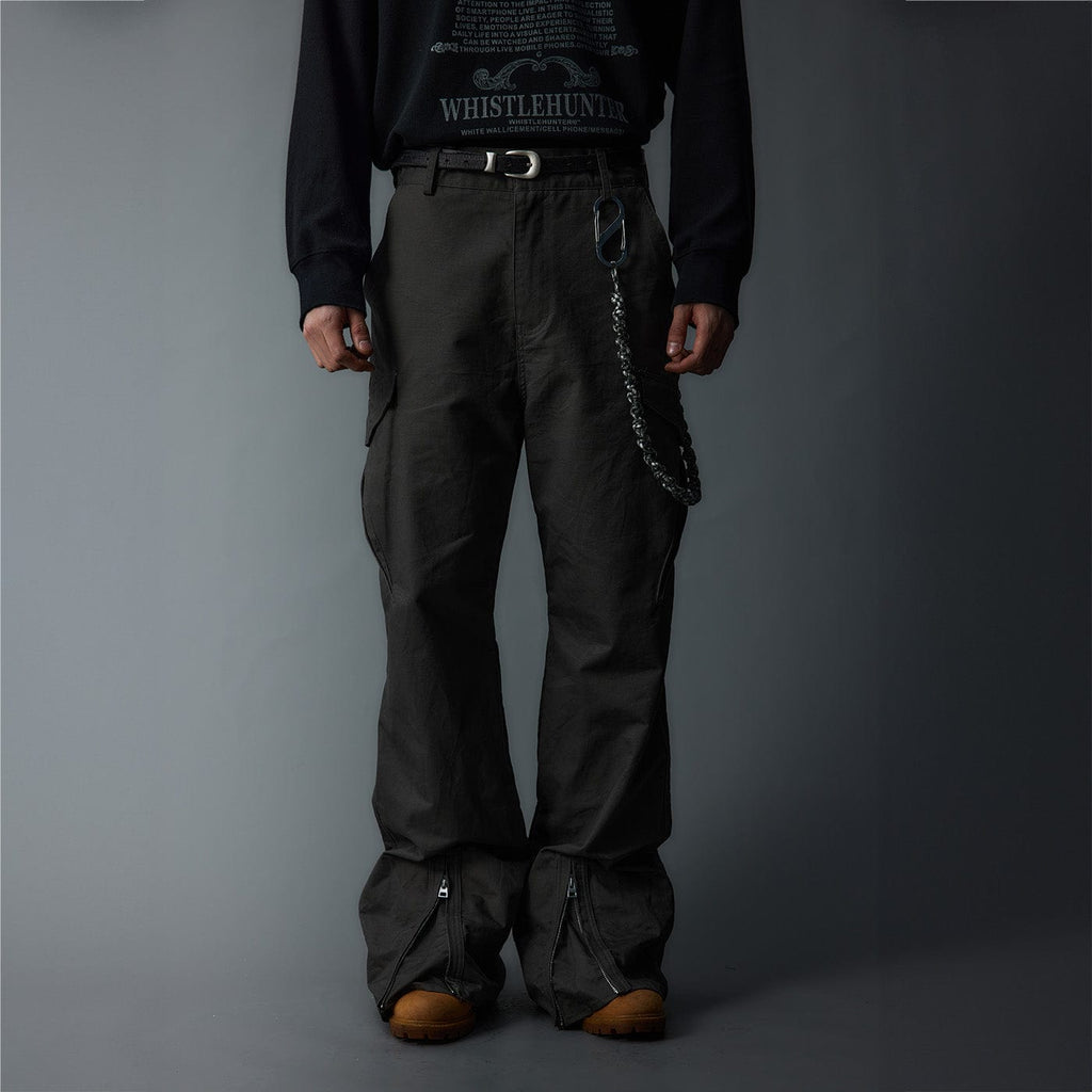 WHISTLEHUNTER Multi-Pocket Zipper Flared Cargo Pants, premium urban and streetwear designers apparel on PROJECTISR.com, WHISTLEHUNTER