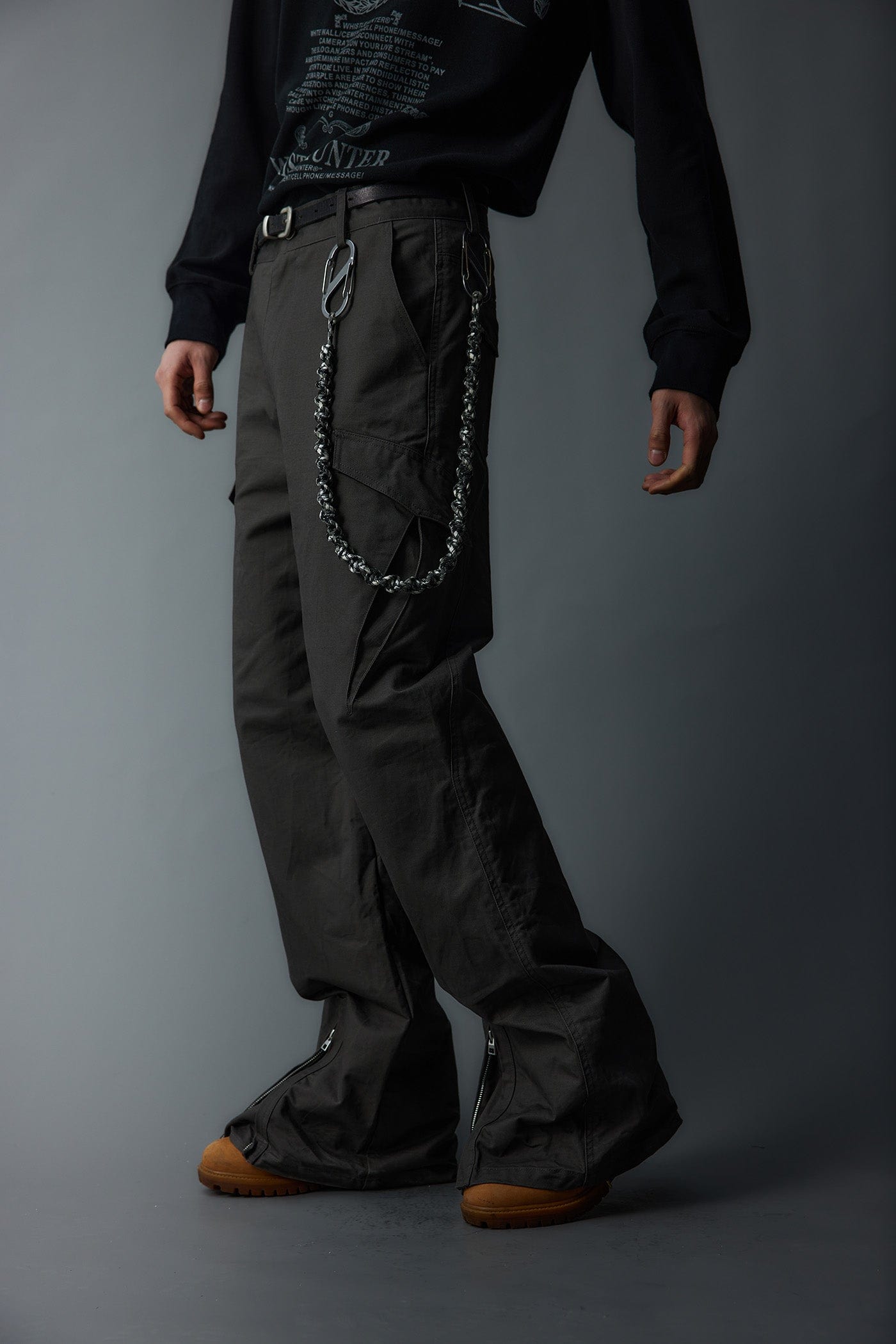 WHISTLEHUNTER Multi-Pocket Zipper Flared Cargo Pants, premium urban and streetwear designers apparel on PROJECTISR.com, WHISTLEHUNTER