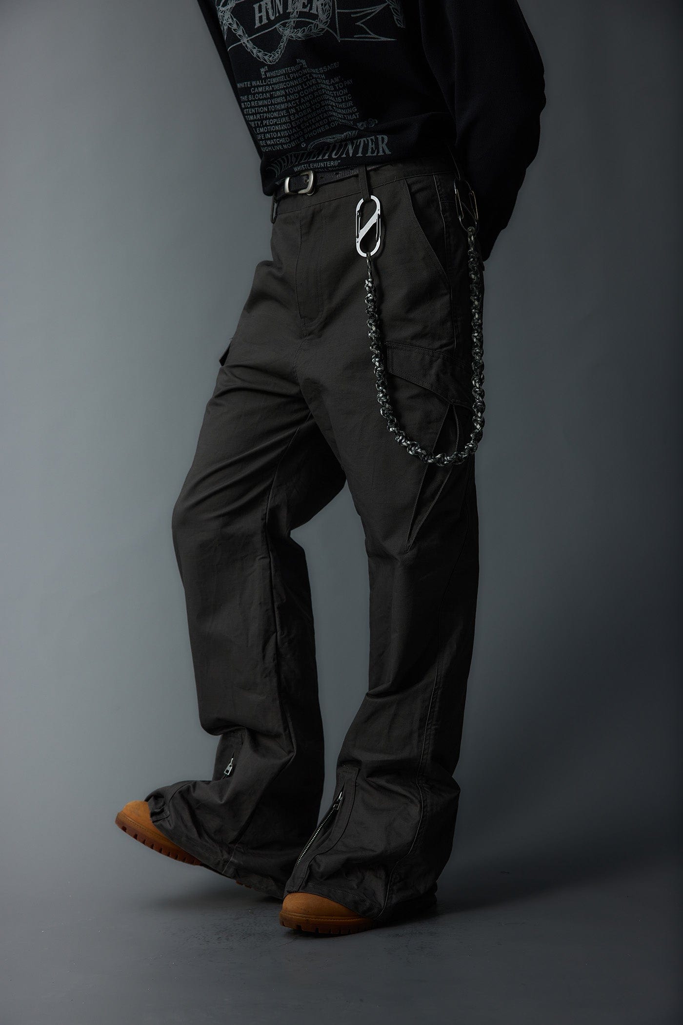 WHISTLEHUNTER Multi-Pocket Zipper Flared Cargo Pants, premium urban and streetwear designers apparel on PROJECTISR.com, WHISTLEHUNTER