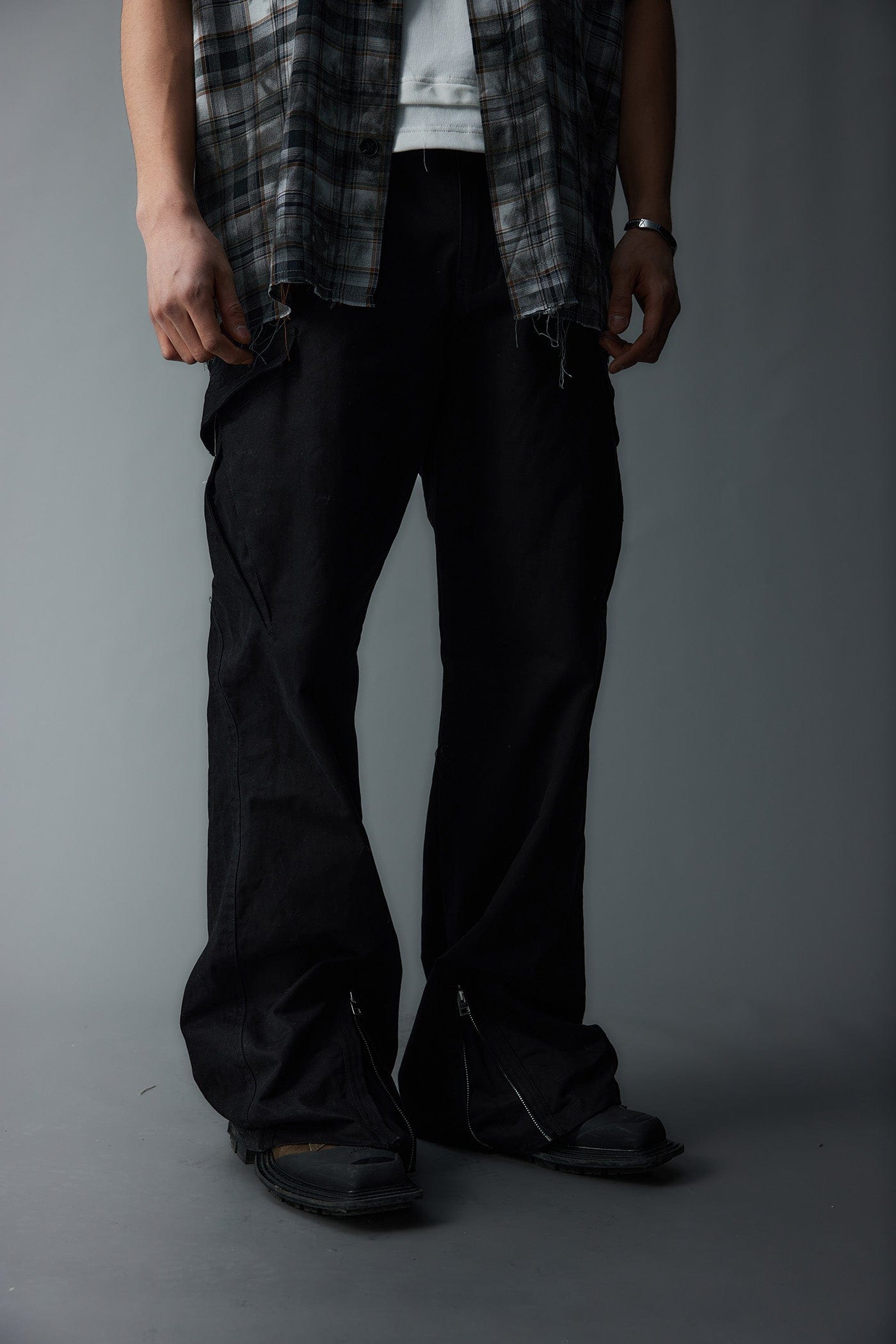 WHISTLEHUNTER Multi-Pocket Zipper Flared Cargo Pants, premium urban and streetwear designers apparel on PROJECTISR.com, WHISTLEHUNTER