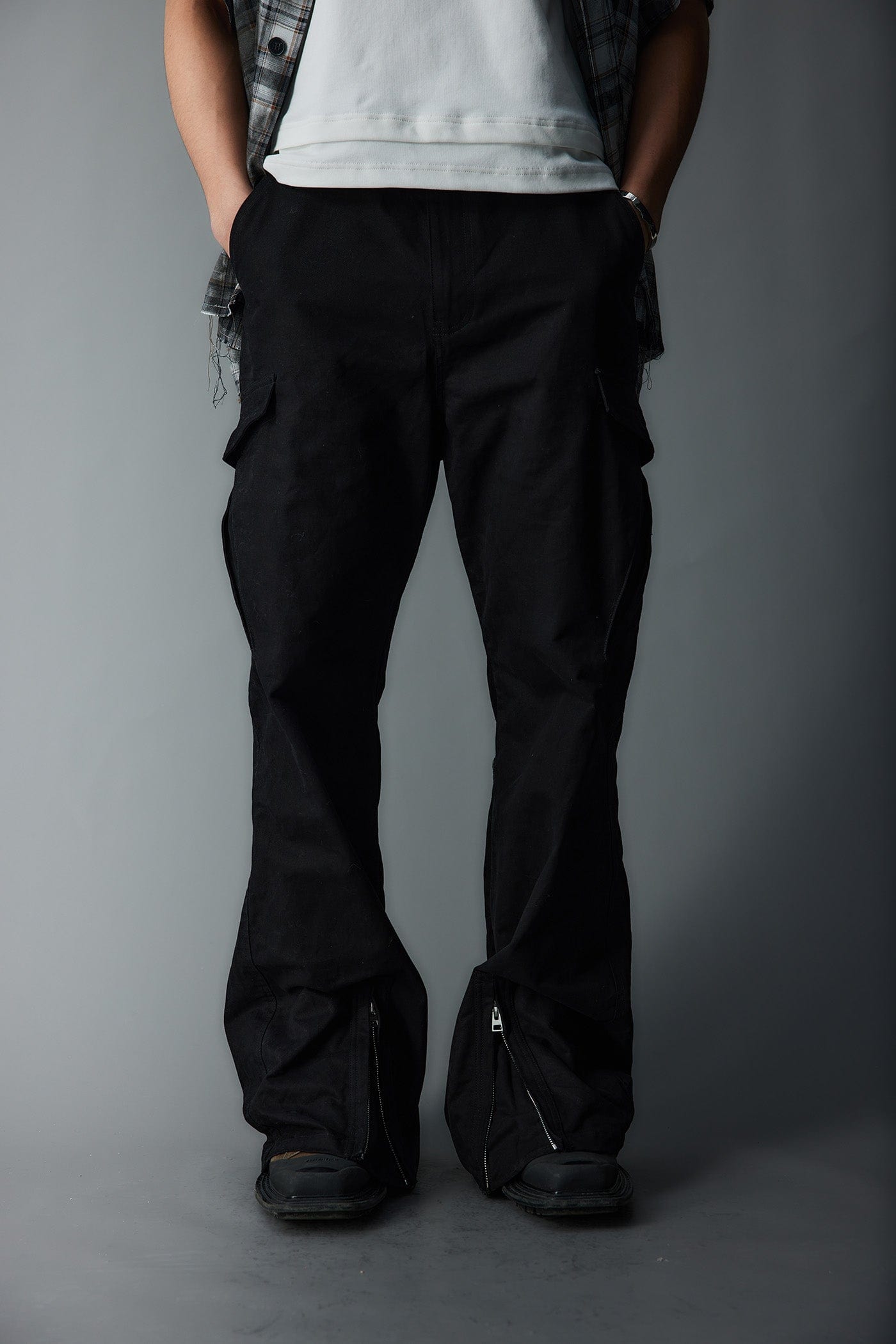 WHISTLEHUNTER Multi-Pocket Zipper Flared Cargo Pants, premium urban and streetwear designers apparel on PROJECTISR.com, WHISTLEHUNTER