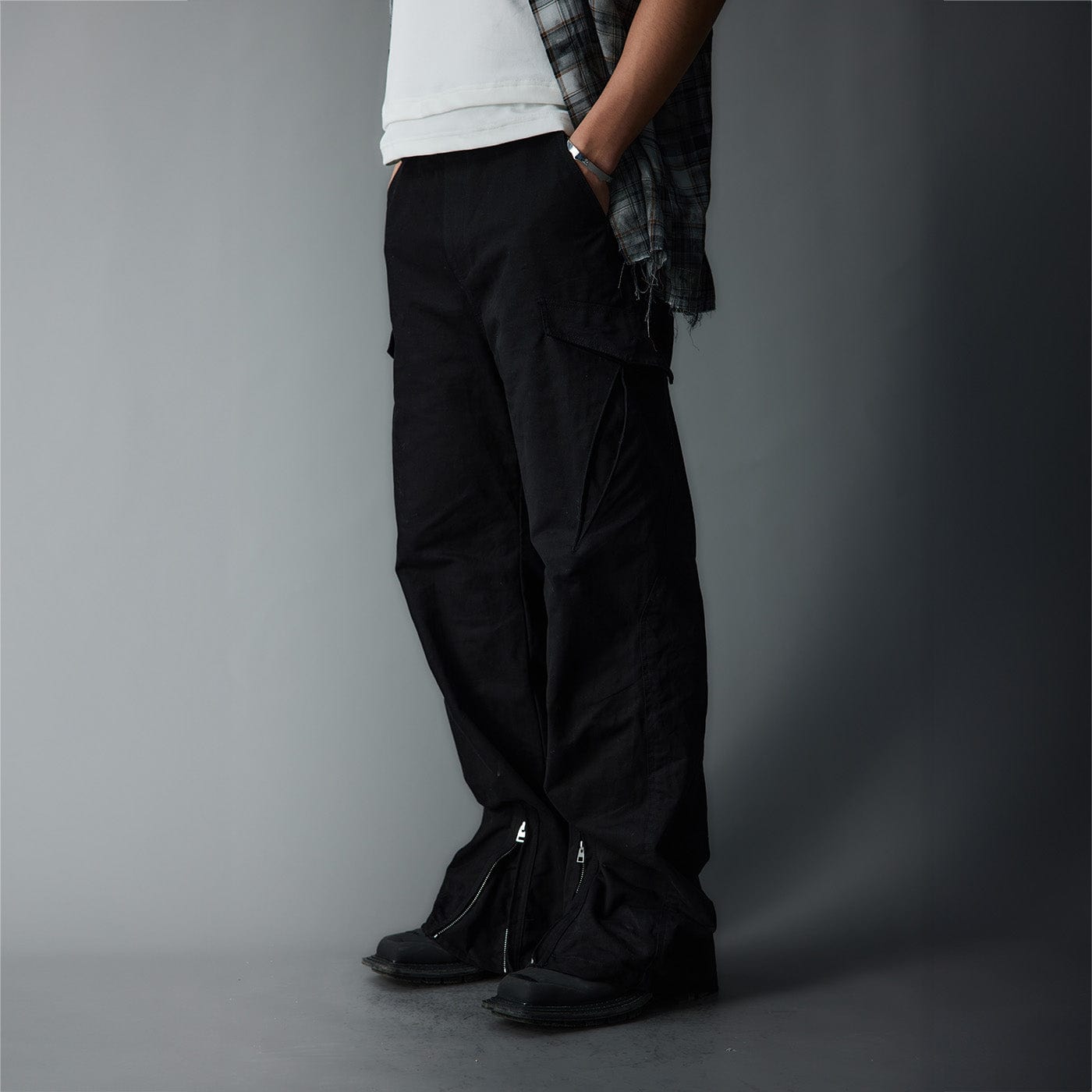 WHISTLEHUNTER Multi-Pocket Zipper Flared Cargo Pants, premium urban and streetwear designers apparel on PROJECTISR.com, WHISTLEHUNTER