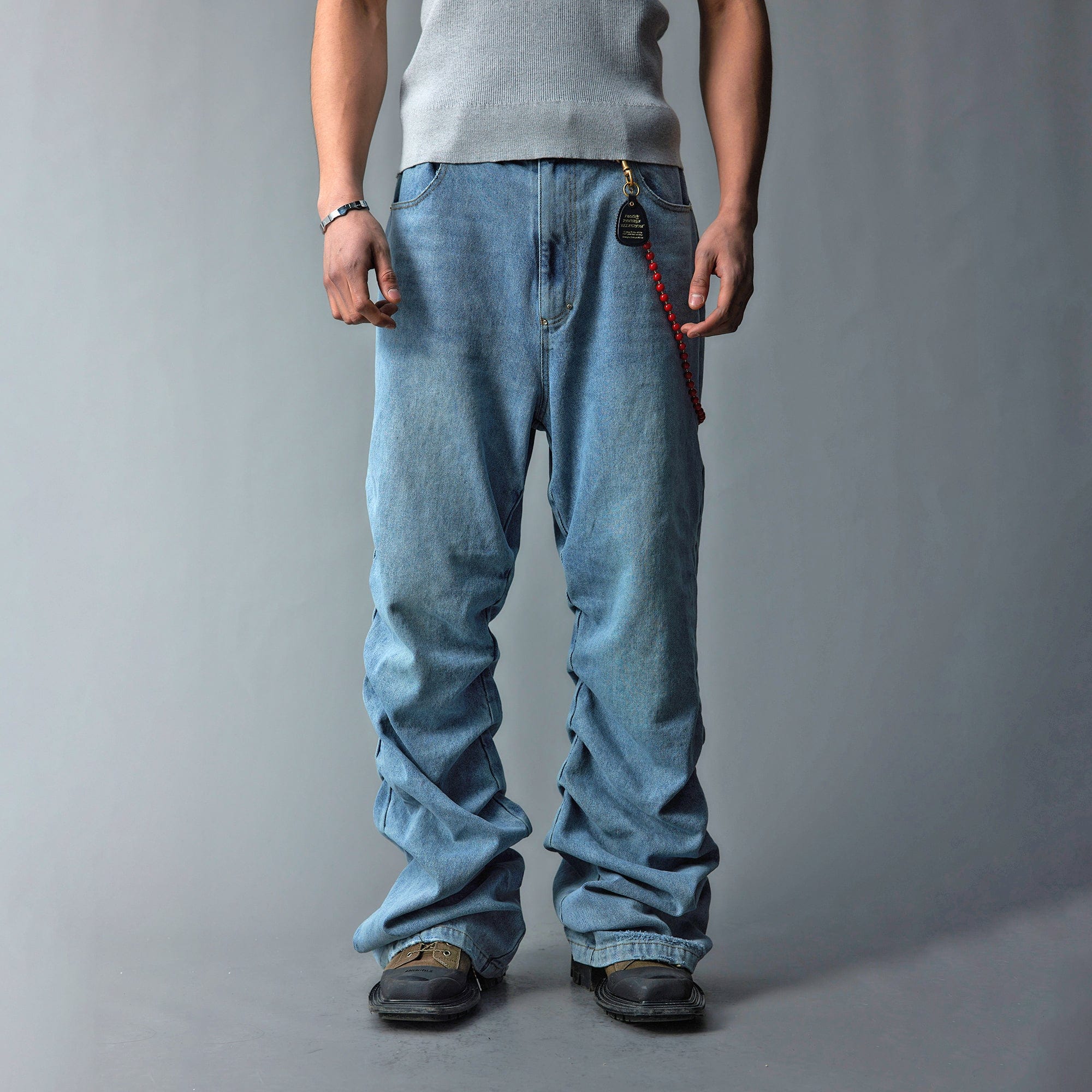 WHISTLEHUNTER Stacked Washed Rivet Flare Jeans