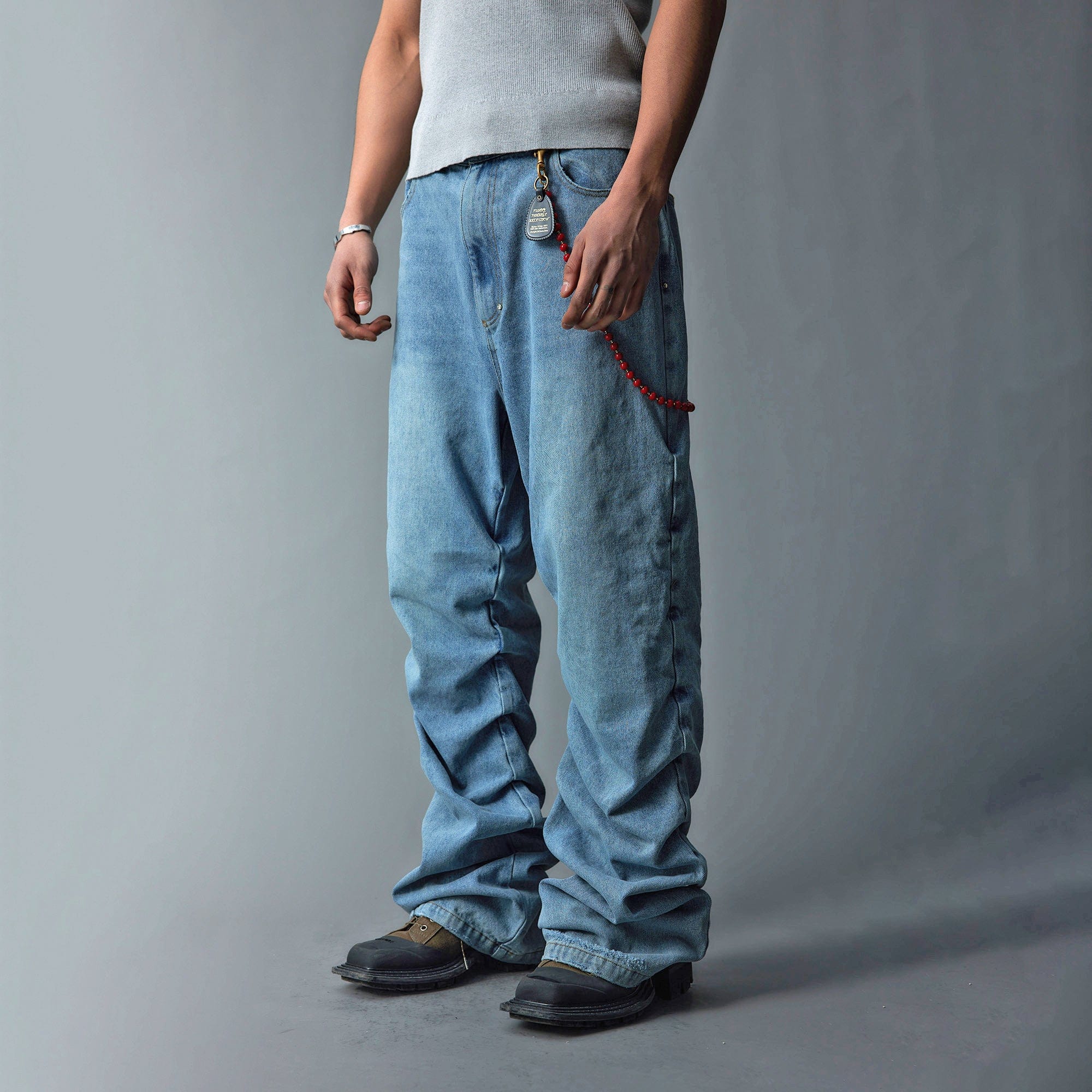 WHISTLEHUNTER Stacked Washed Rivet Flare Jeans