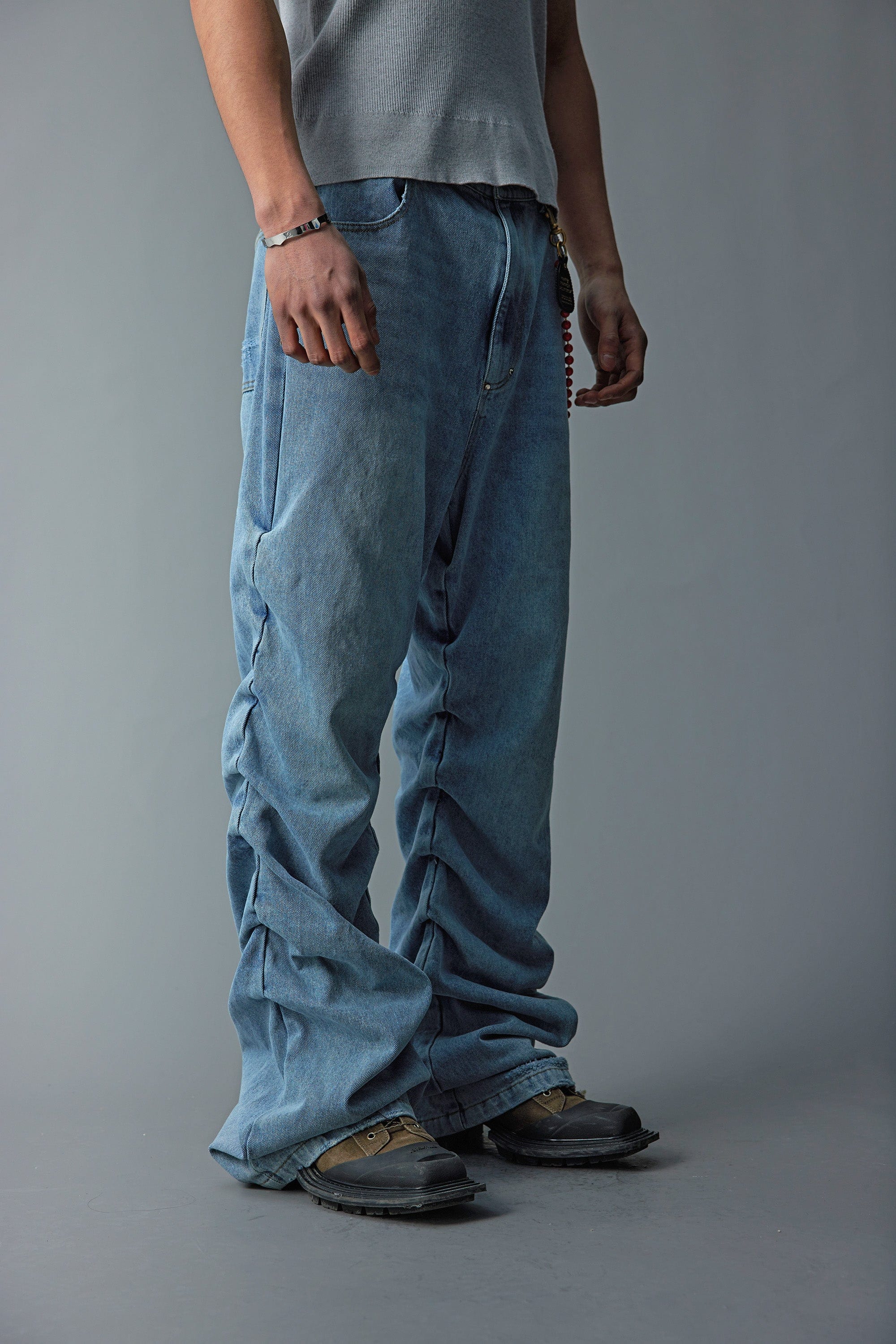 WHISTLEHUNTER Stacked Washed Rivet Flare Jeans