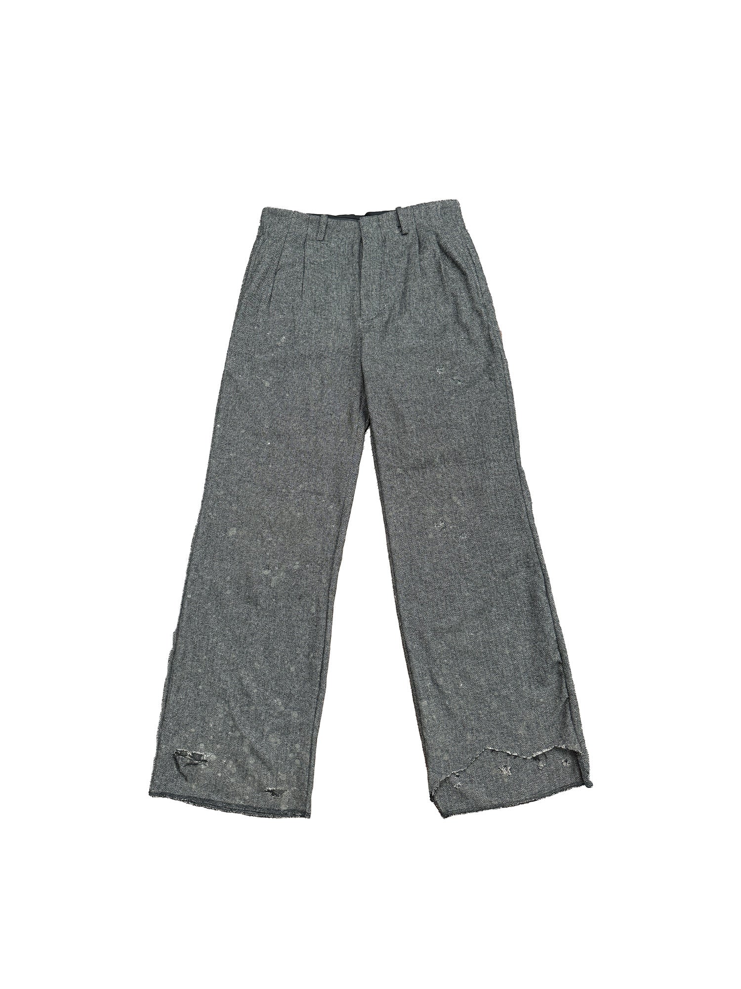 RICHILL Distressed-Hem Herringbone Trousers, premium urban and streetwear designers apparel on PROJECTISR.com, RICHILL