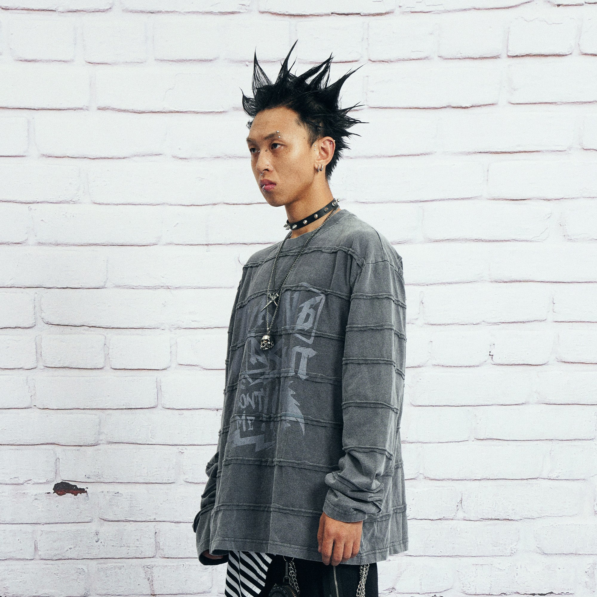 VENTUREK Washed Stripe-Layered Graffiti Long-Sleeve Tee, premium urban and streetwear designers apparel on PROJECTISR.com, VENTUREK