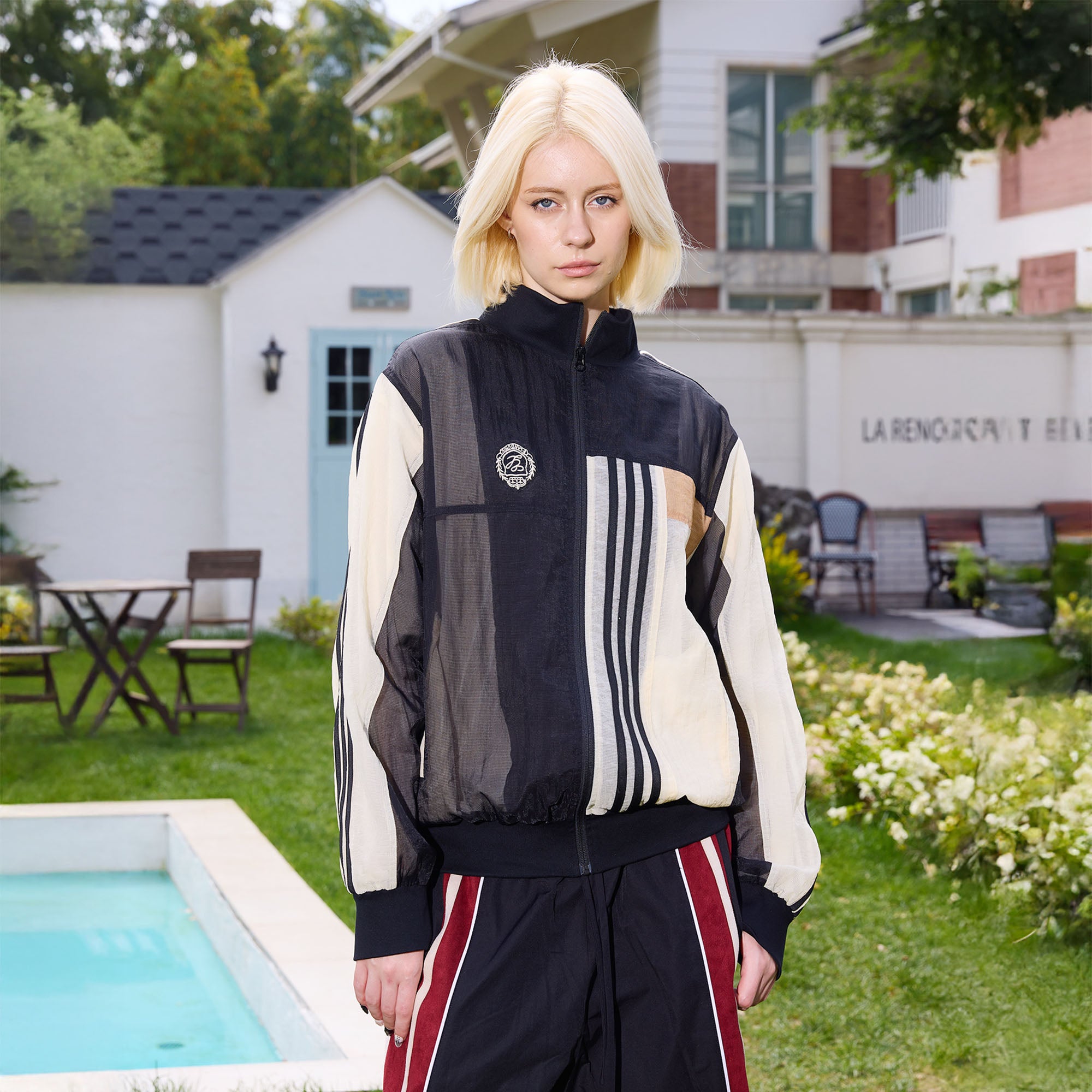 ERROR CODE ROBOT Sheer Mesh Paneled Striped Jacket