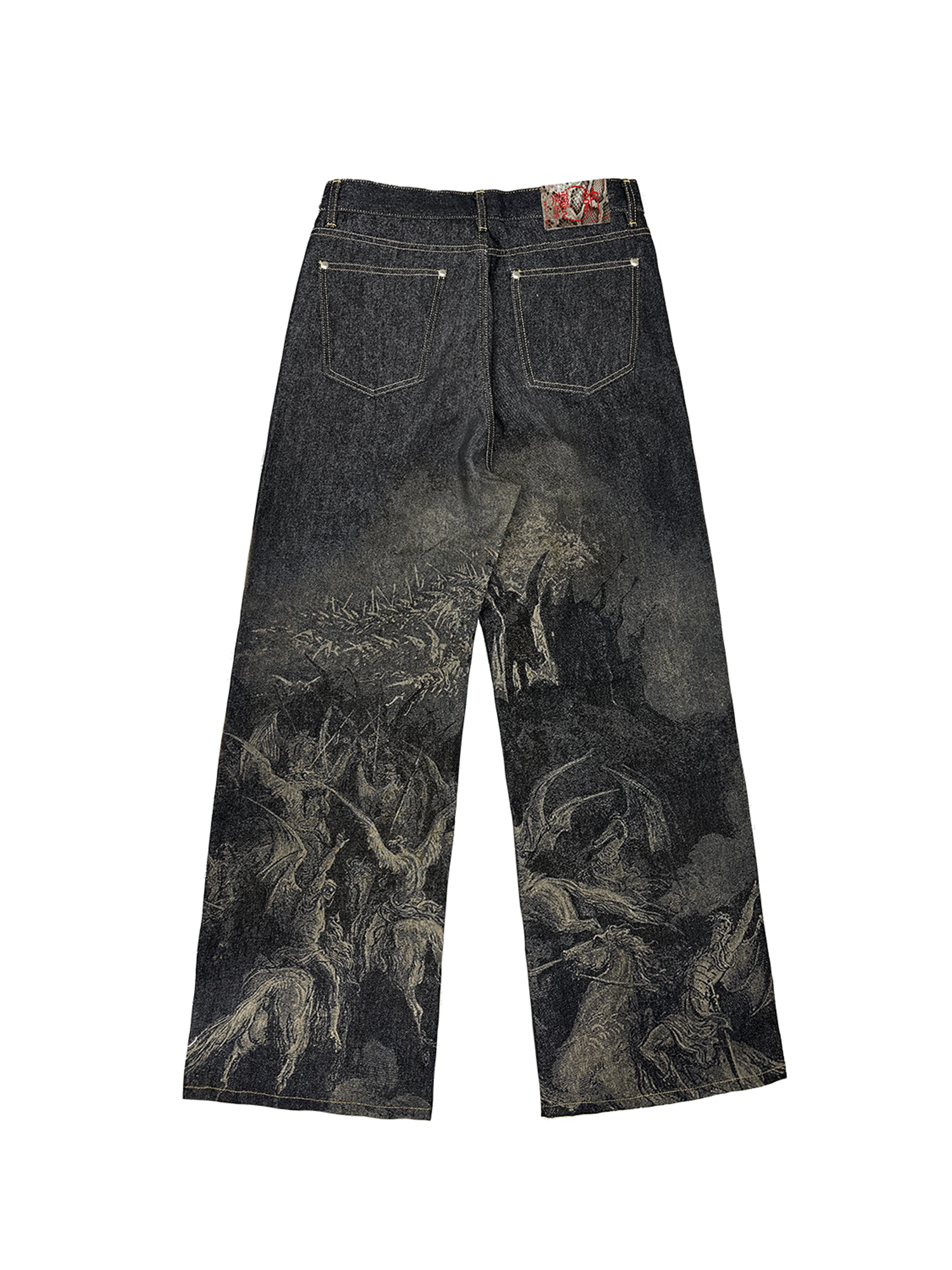 WANNA LAB Laser-Burned Studded Baggy Jeans