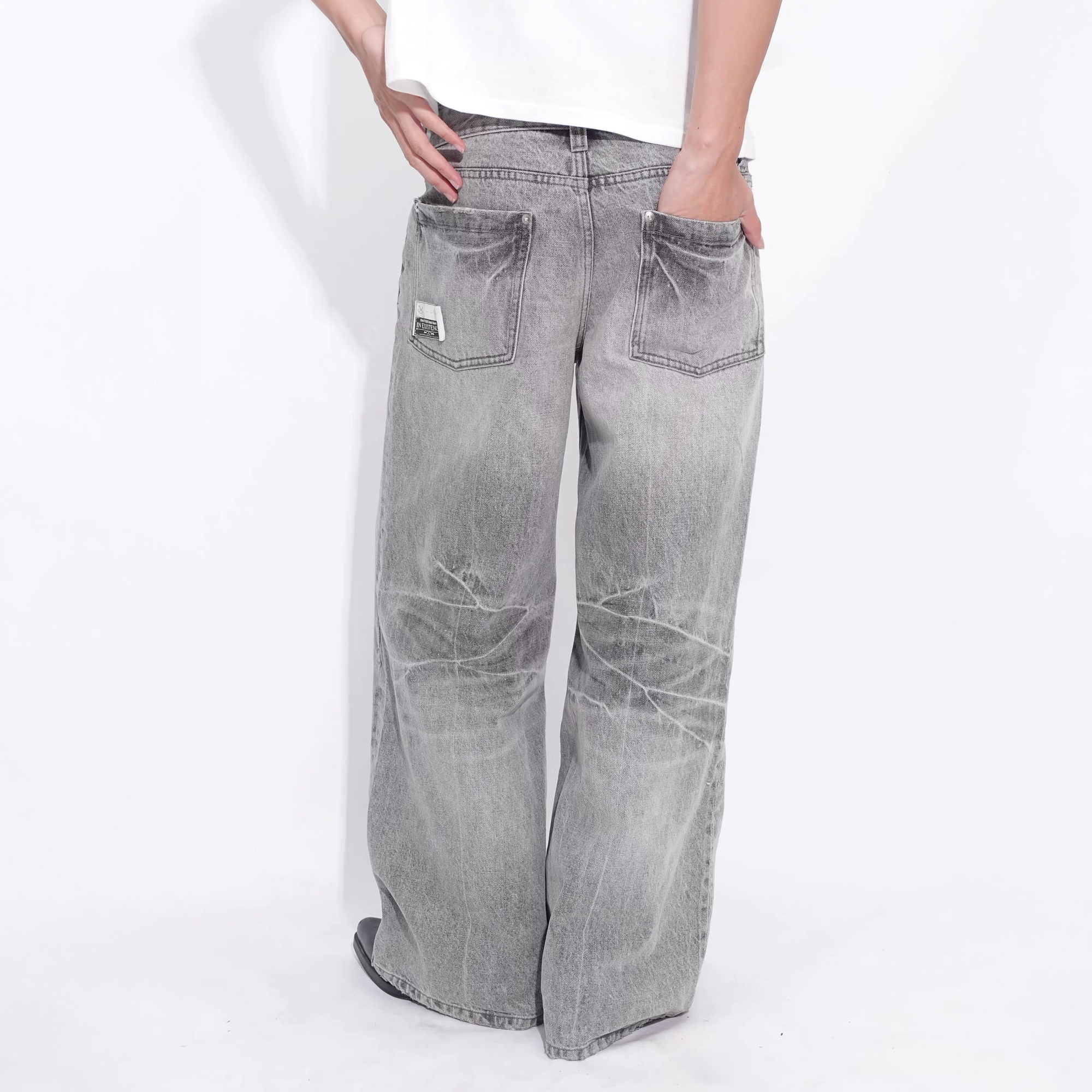 IN EXISTENCE x i Washed Lightning Fade Wide-Leg Jeans Gray
