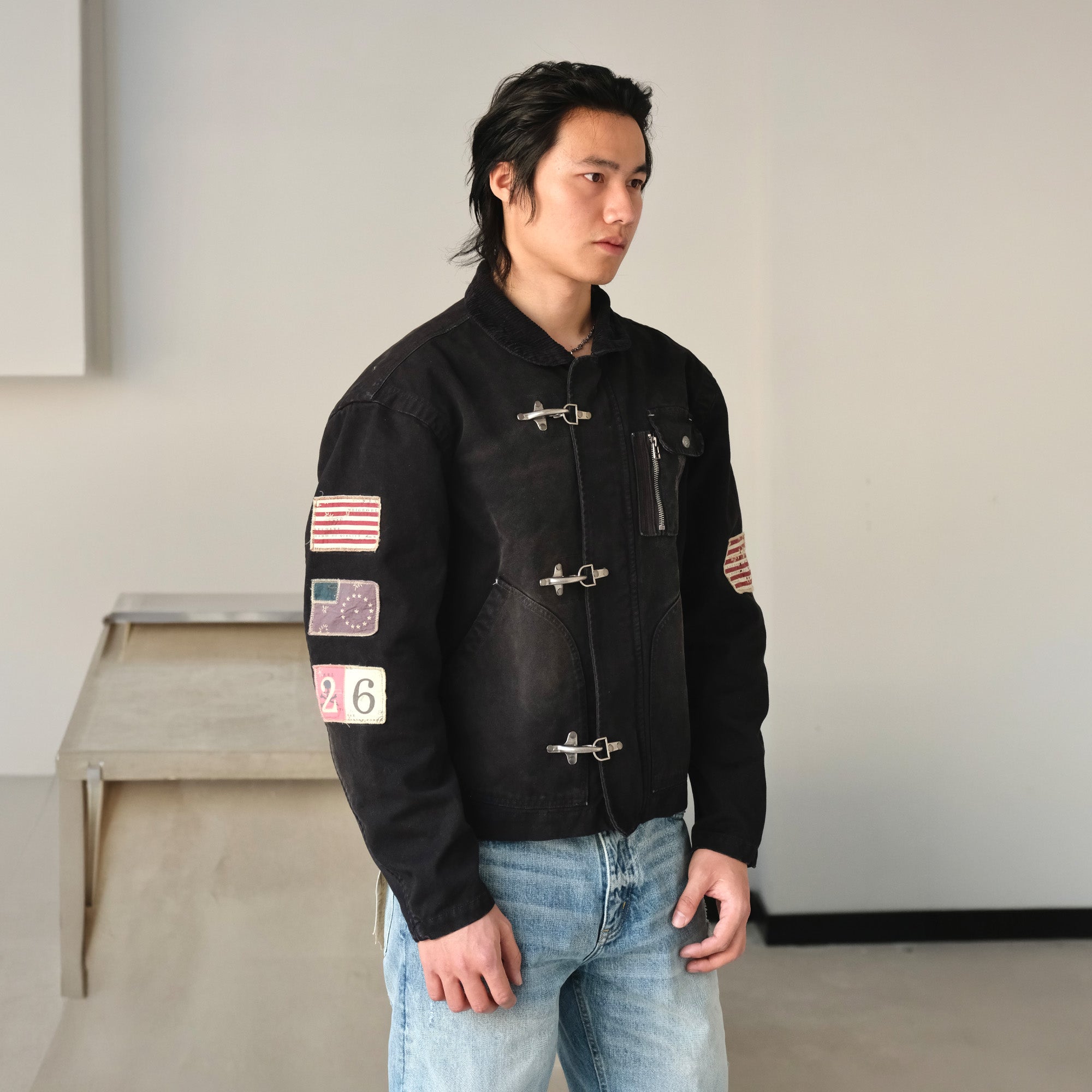 NEIGBORL Distressed Flight-Buckle Workwear Jacket, premium urban and streetwear designers apparel on PROJECTISR.com, NEIGBORL