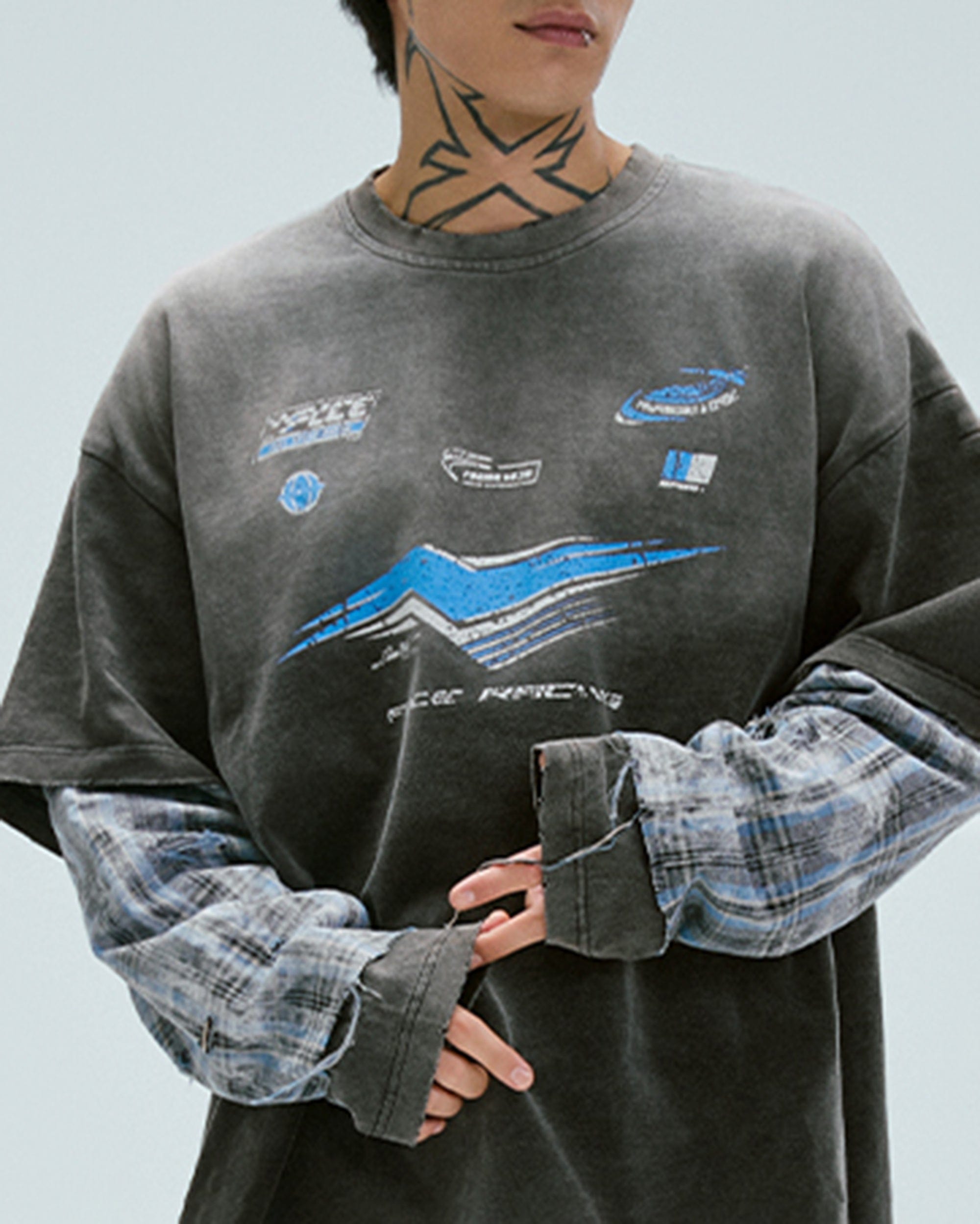 F2CE Distressed Layered Washed Long-Sleeve Tee