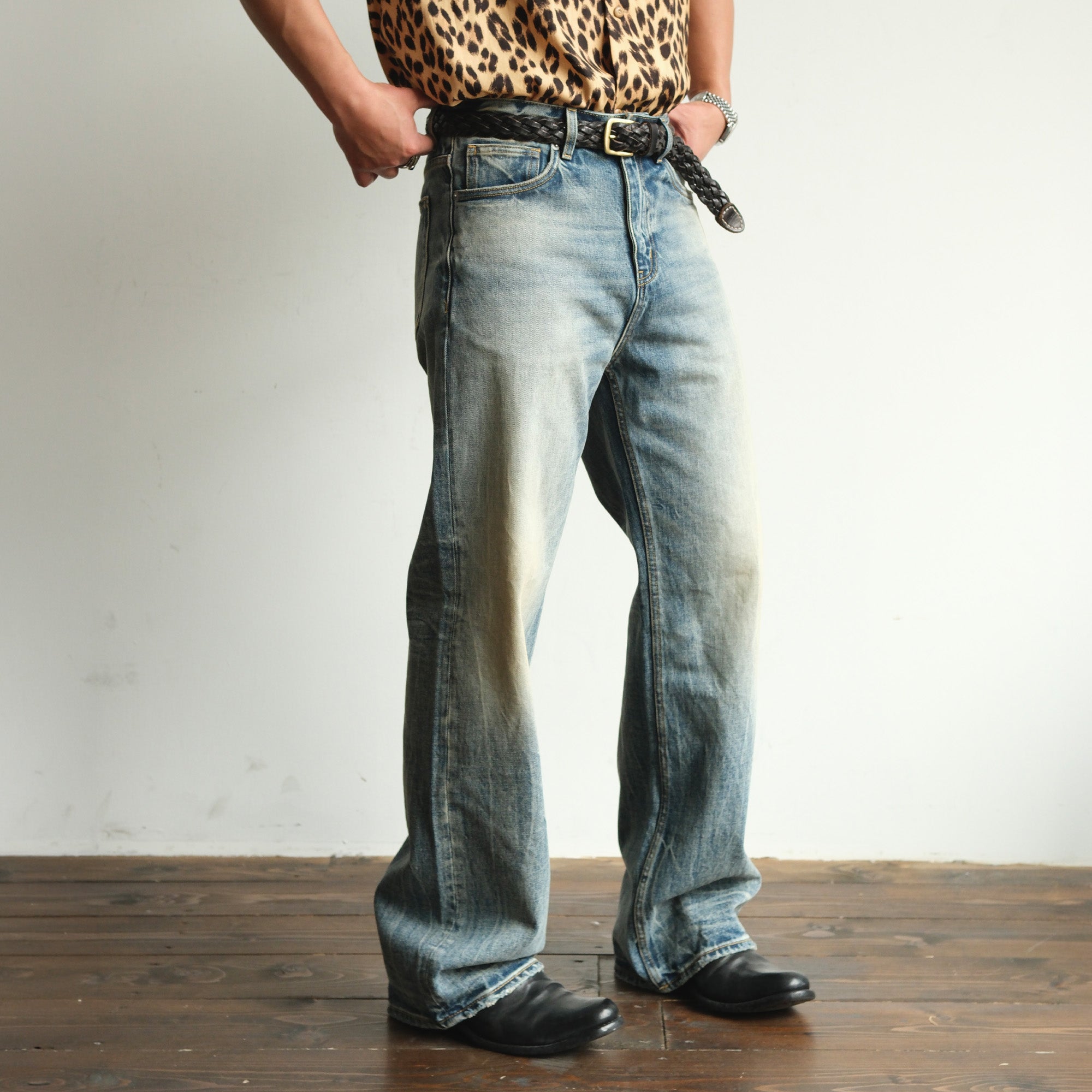 NEIGBORL Washed Distressed Straight-Leg Jeans, premium urban and streetwear designers apparel on PROJECTISR.com, NEIGBORL