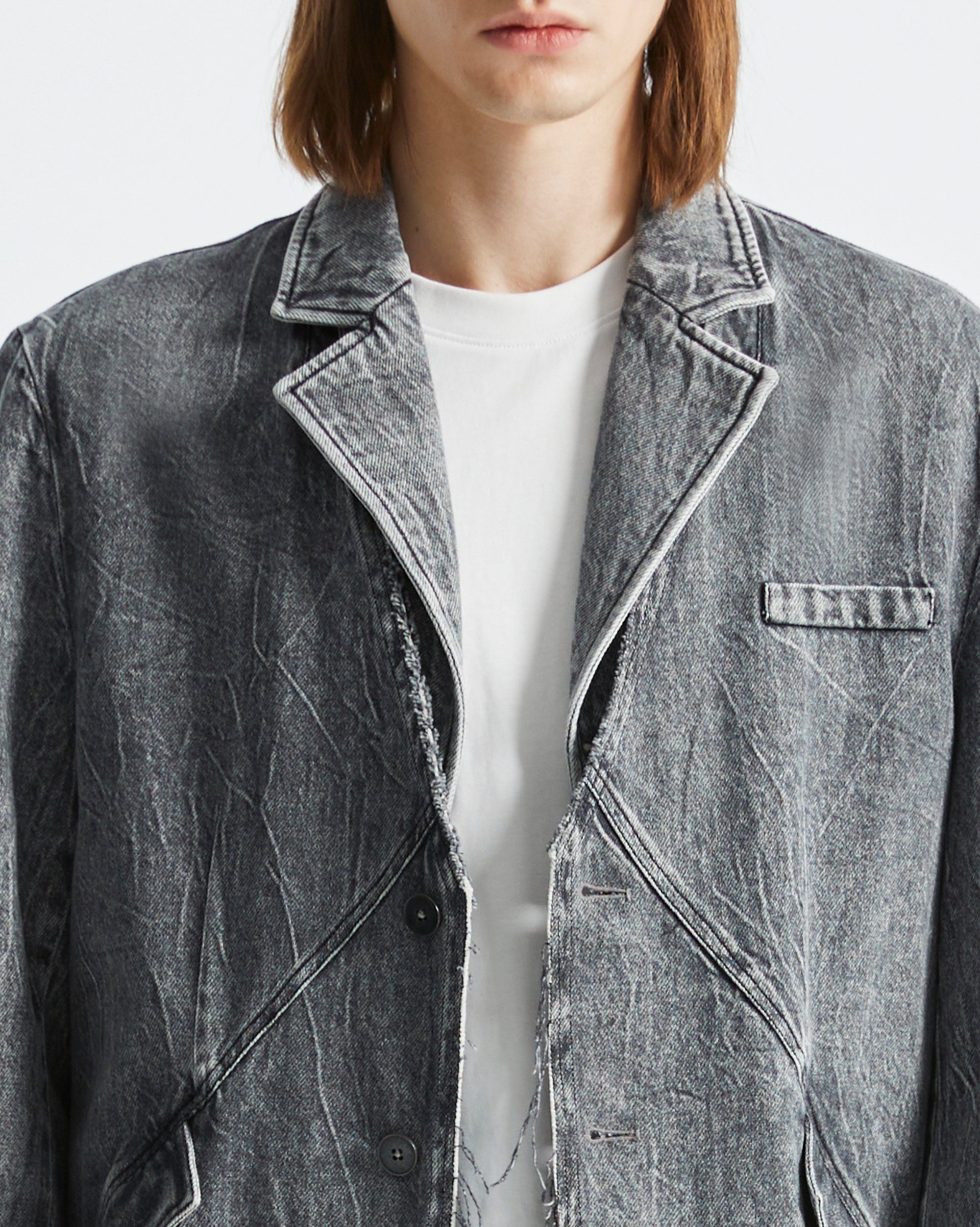 ORGANIC EMOTION Deconstructed Washed Detachable Collar Denim Blazer