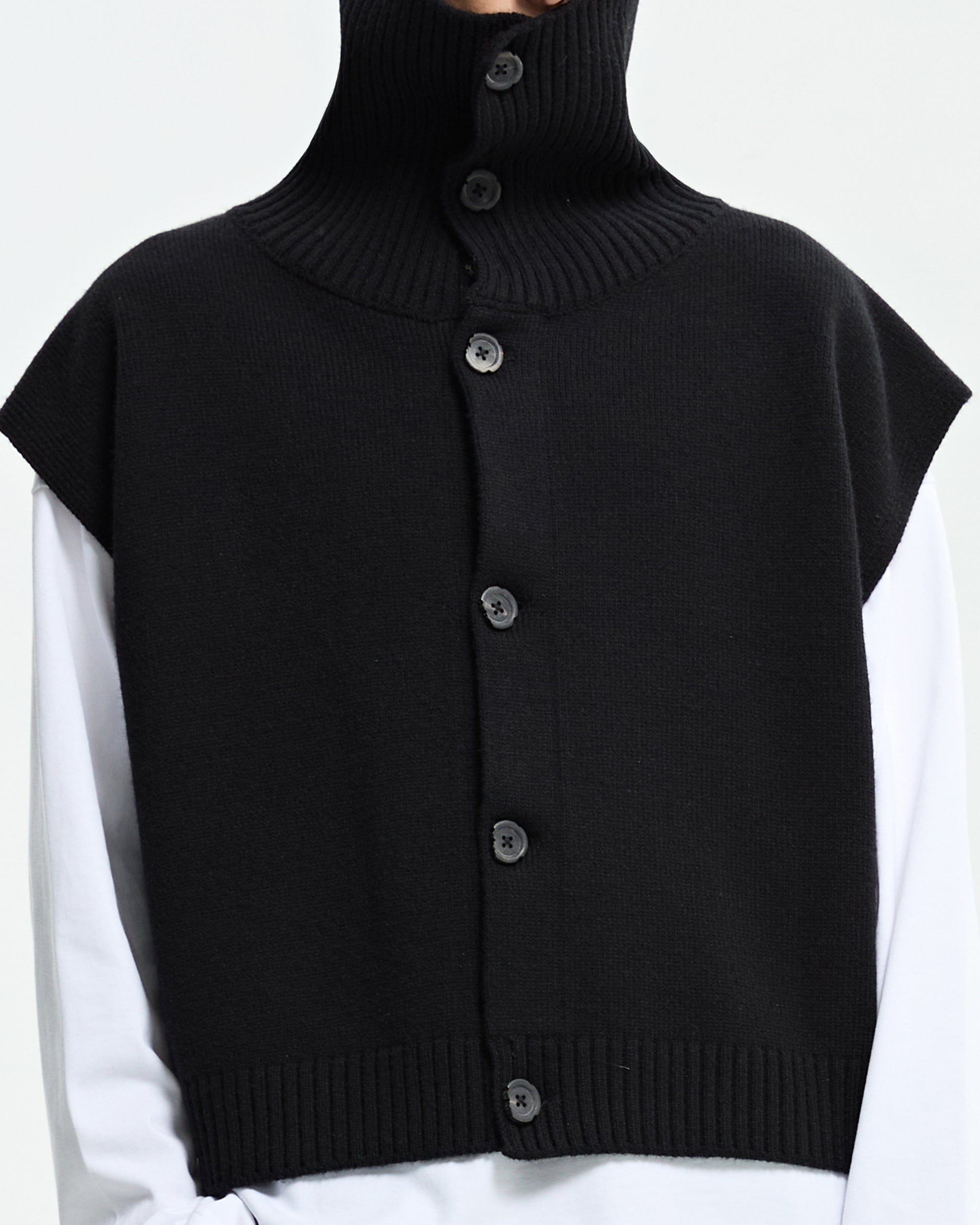 ORGANIC EMOTION Classic Knitted High Collar Button Vest