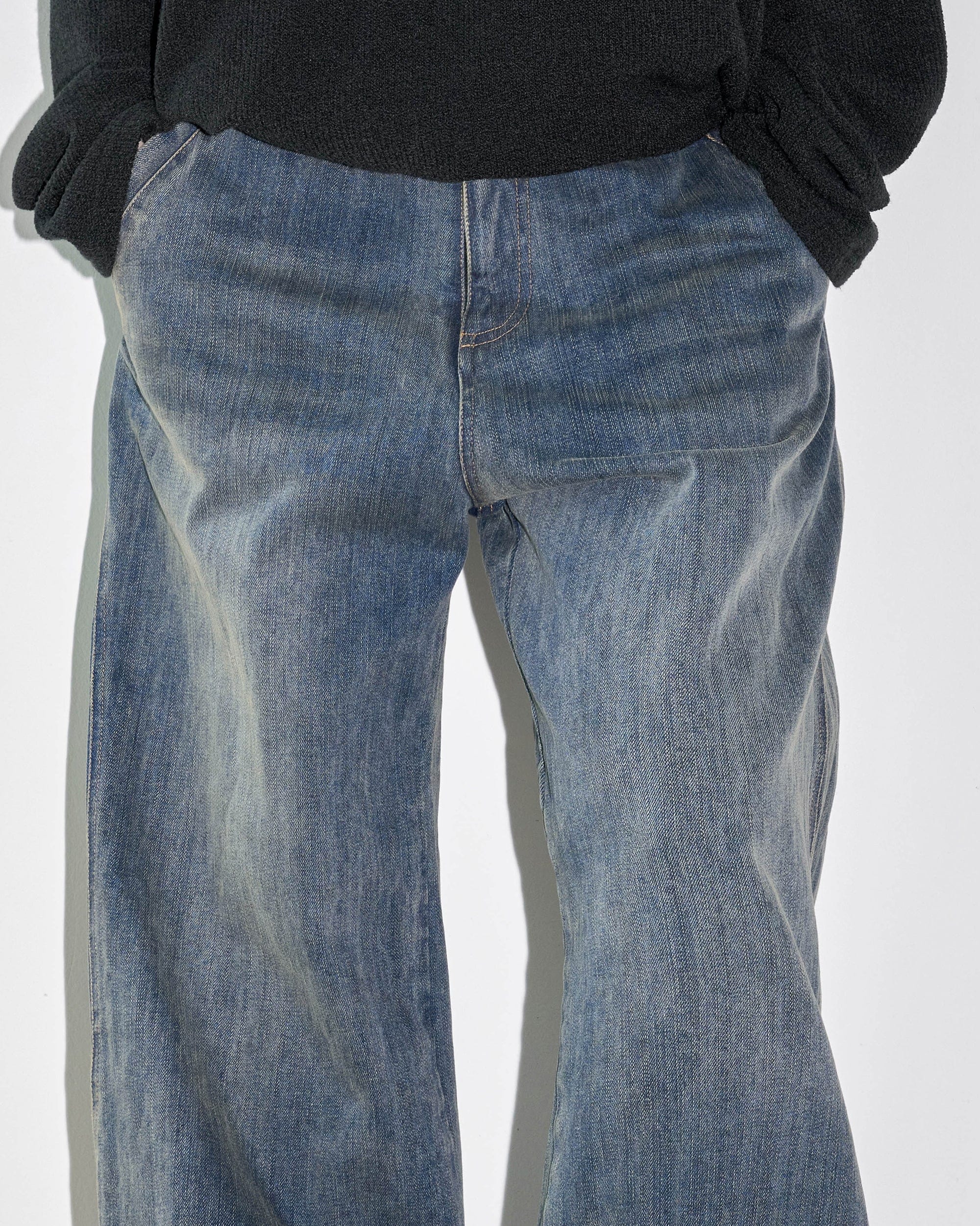 49PERCENT Deconstructed Washed Embroidered Logo Jeans