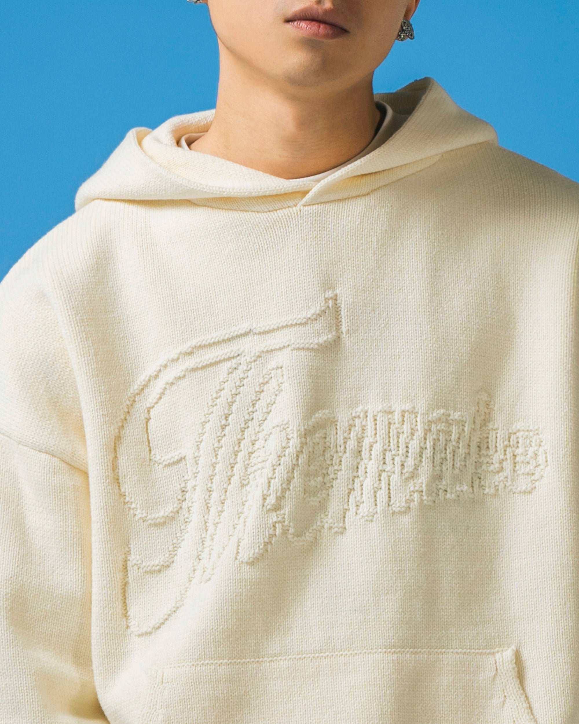 MAKEMORE Modern Big-pocket Logo Hooded Sweater