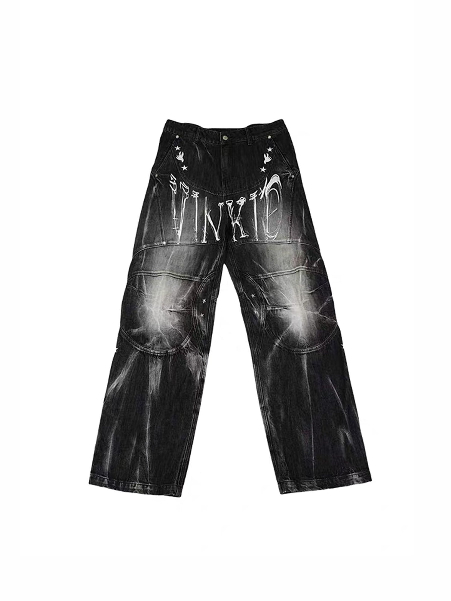 VINKID Washed Graphic Wide-Leg Jeans, premium urban and streetwear designers apparel on PROJECTISR.com, VINKID