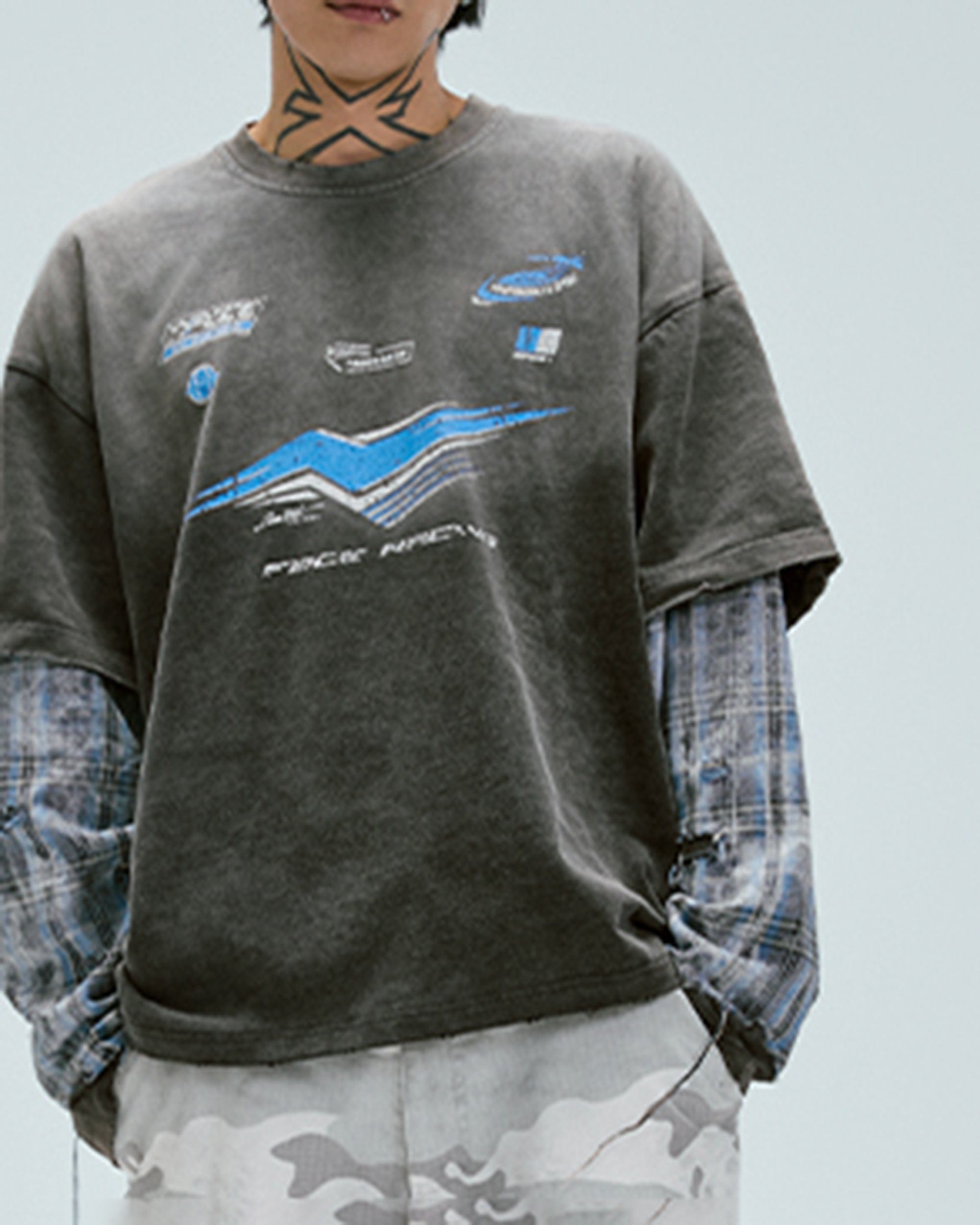 F2CE Distressed Layered Washed Long-Sleeve Tee