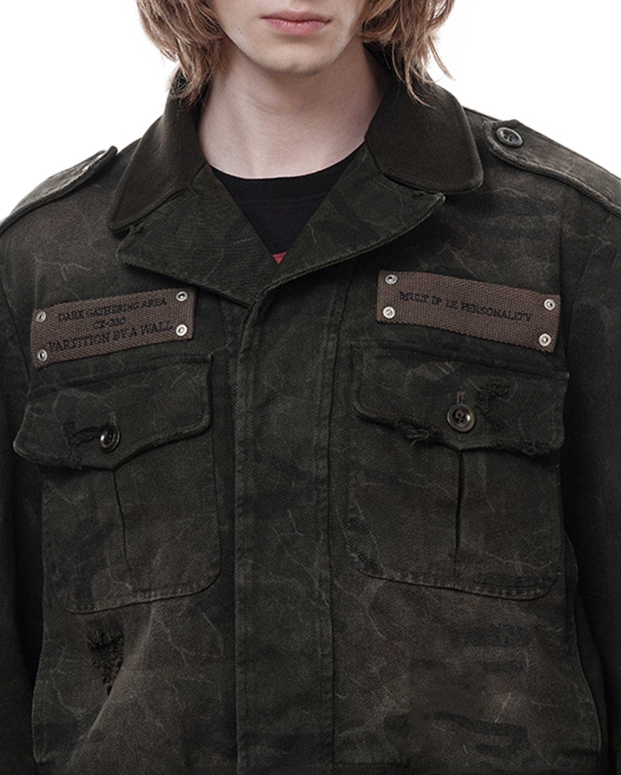 FACEONLAB Distressed P37 Rivet Jacket Army Green