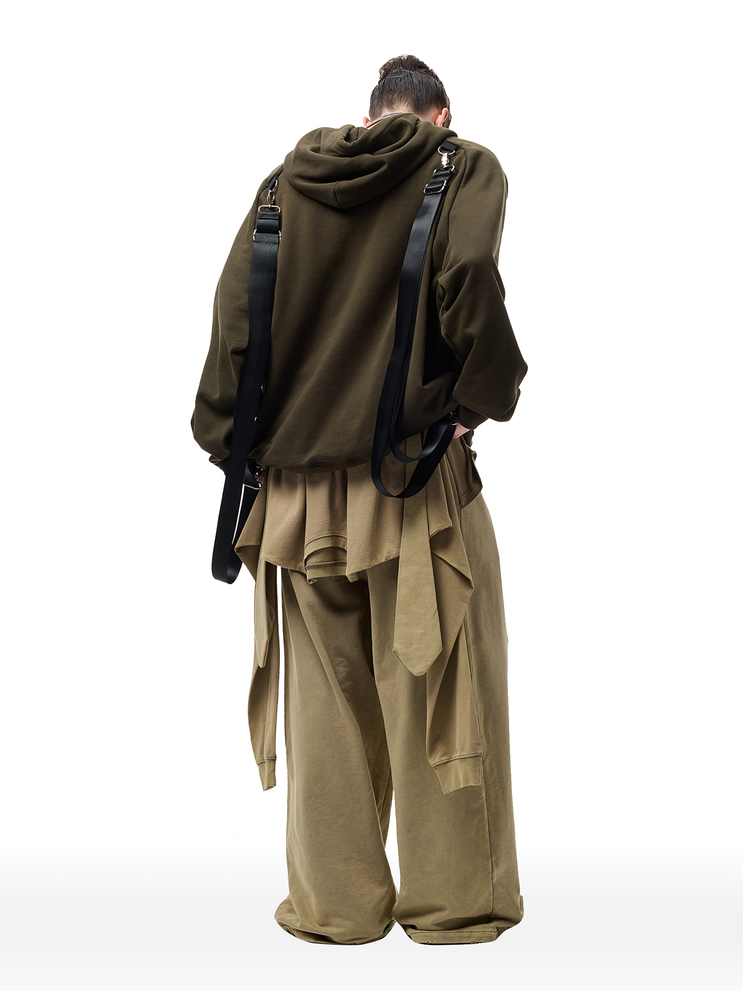 CYCYCY Layered Raw Edge Wide-Leg Sweatpants Khaki