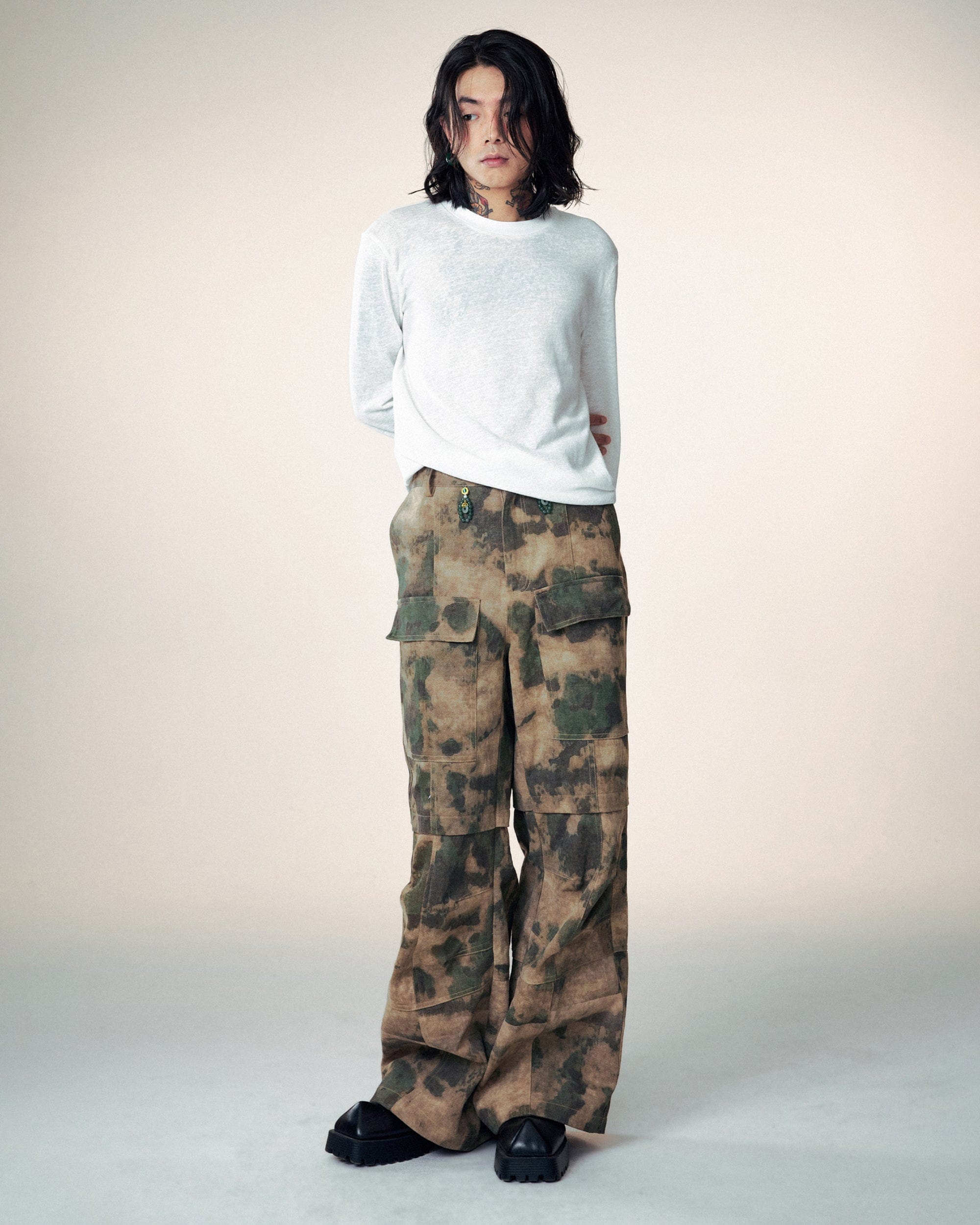 1997 POSTOFFICE Modern Layered Deconstructed Camo Pants, premium urban and streetwear designers apparel on PROJECTISR.com, 1997 POSTOFFICE