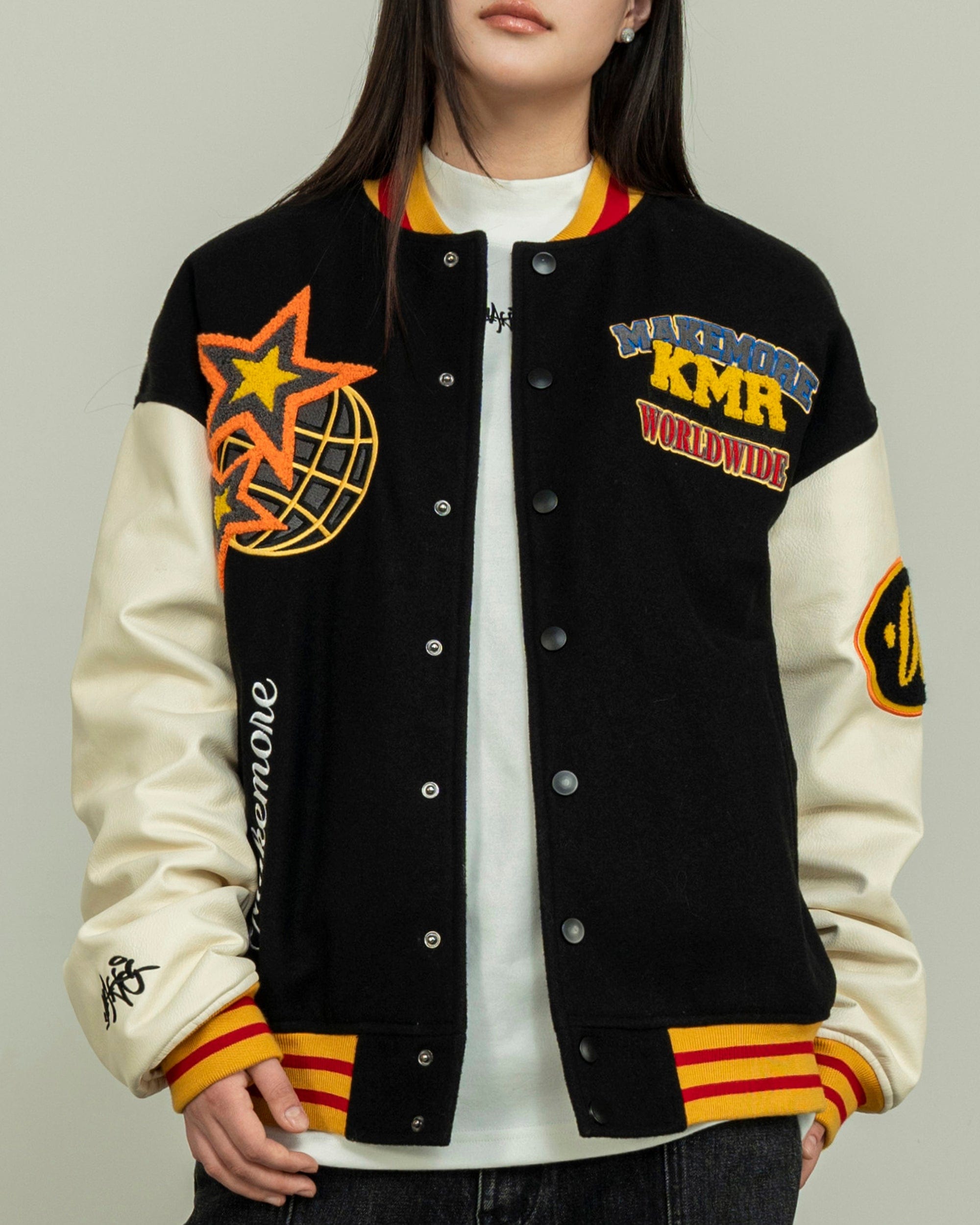 MAKEMORE KMR Patchwork Baseball Jacket, premium urban and streetwear designers apparel on PROJECTISR.com, MAKEMORE