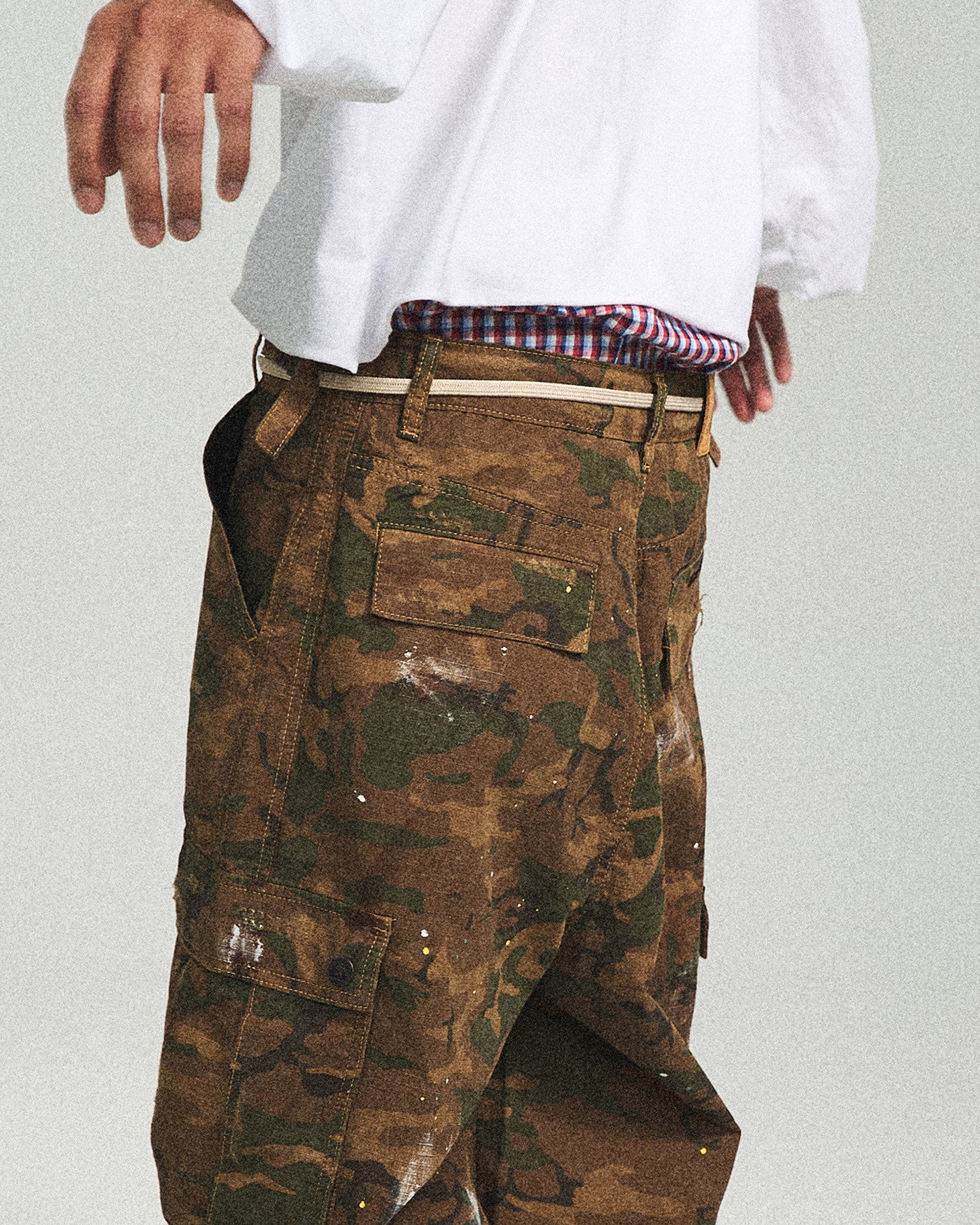 STEEPC Ink-Splashed Camo Cargo Pants Green