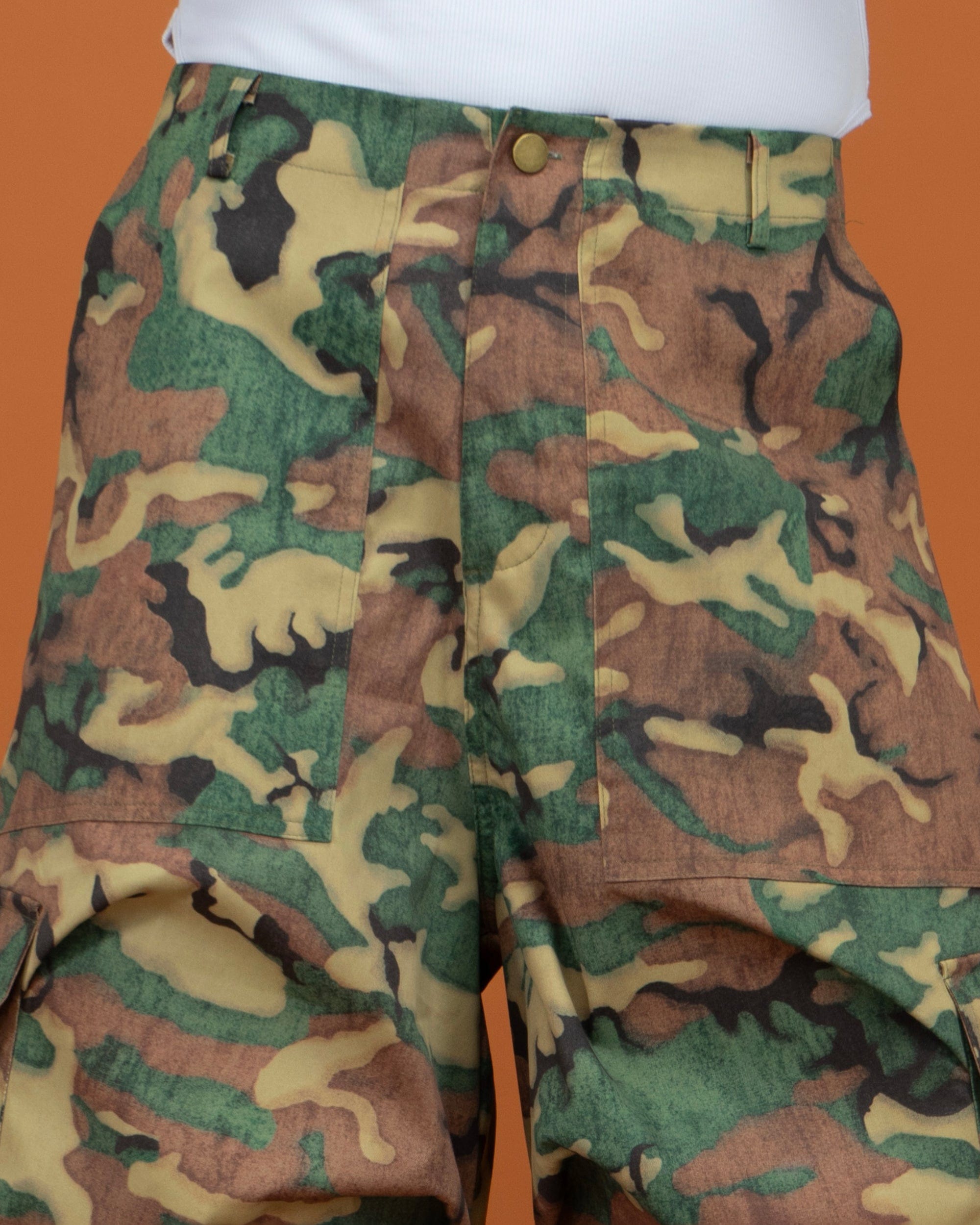 CLP Washed Crinkled Camo Cargo Shorts