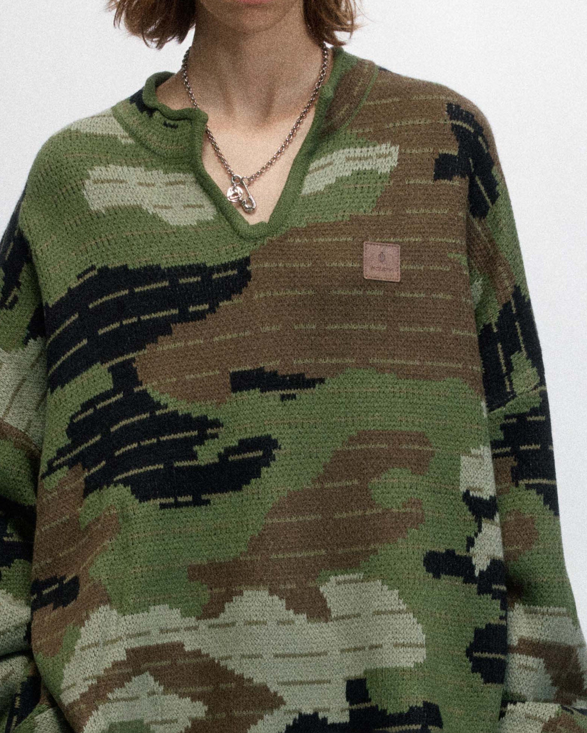 OVDY Modern Camo Stripe V-Neck Sweater