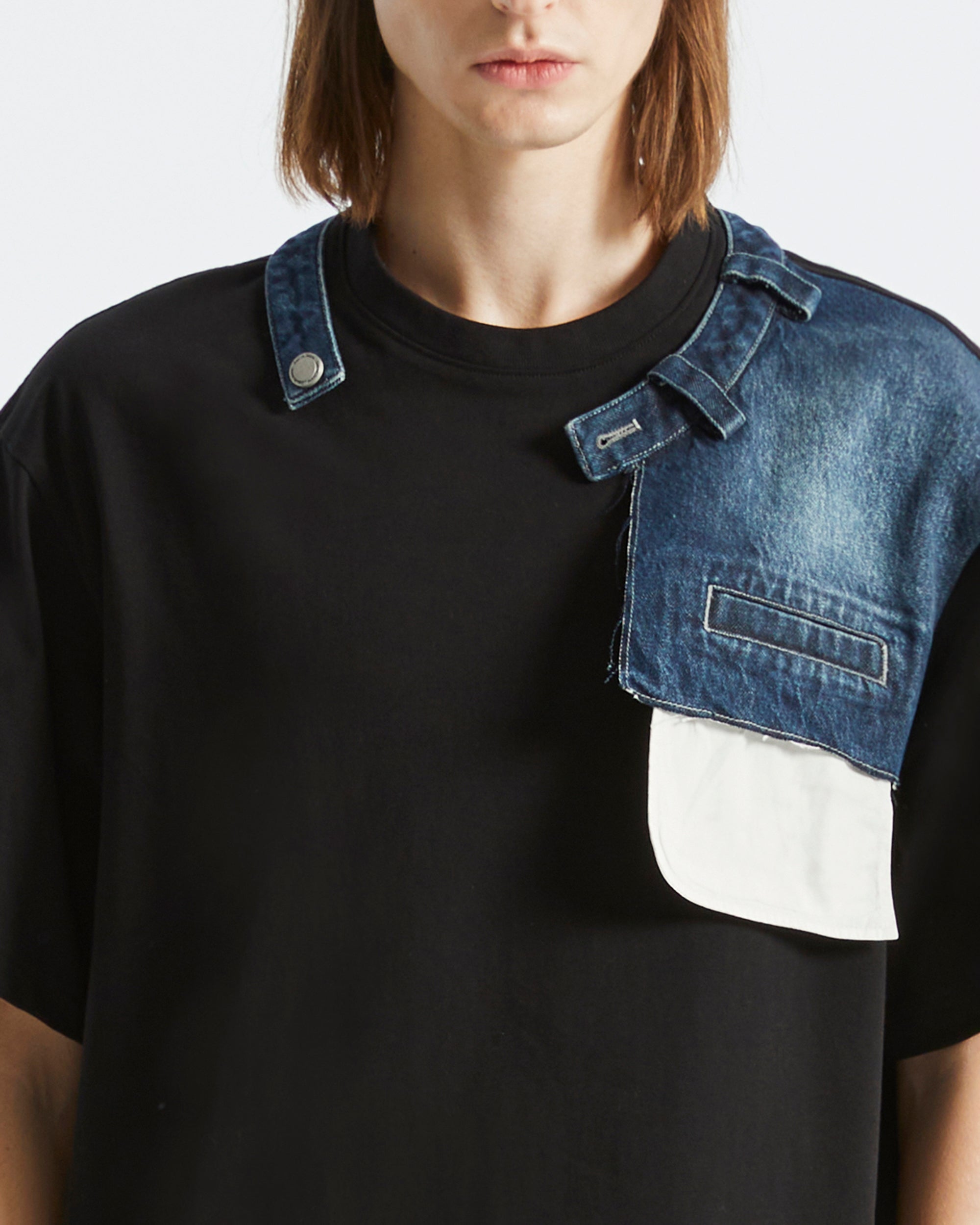 ORGANIC EMOTION Deconstructed Denim Shorts Spliced T-Shirt