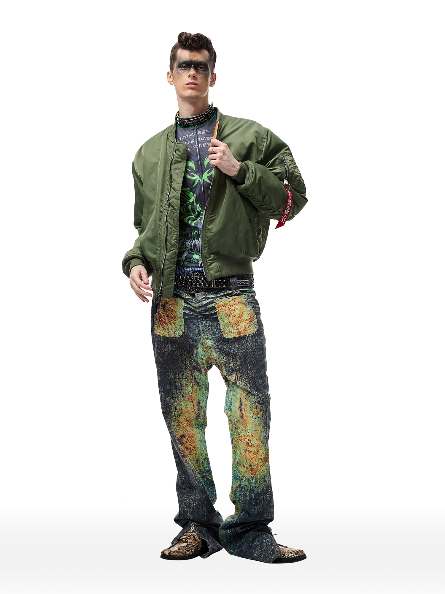 CYCYCY Iridescent Croc Full-Print Slim Flared Jeans