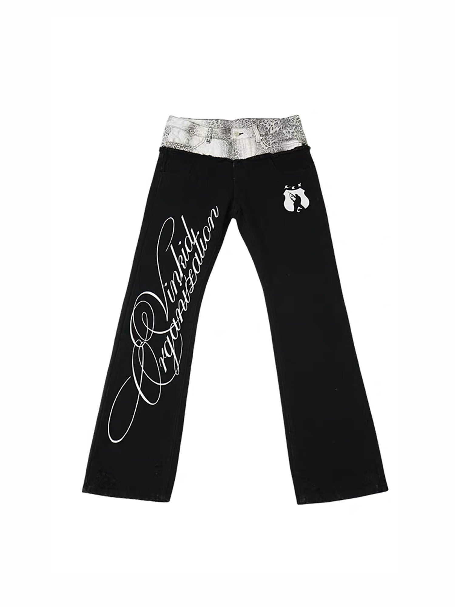 VINKID Double-Waist Script Graphic Jeans, premium urban and streetwear designers apparel on PROJECTISR.com, VINKID