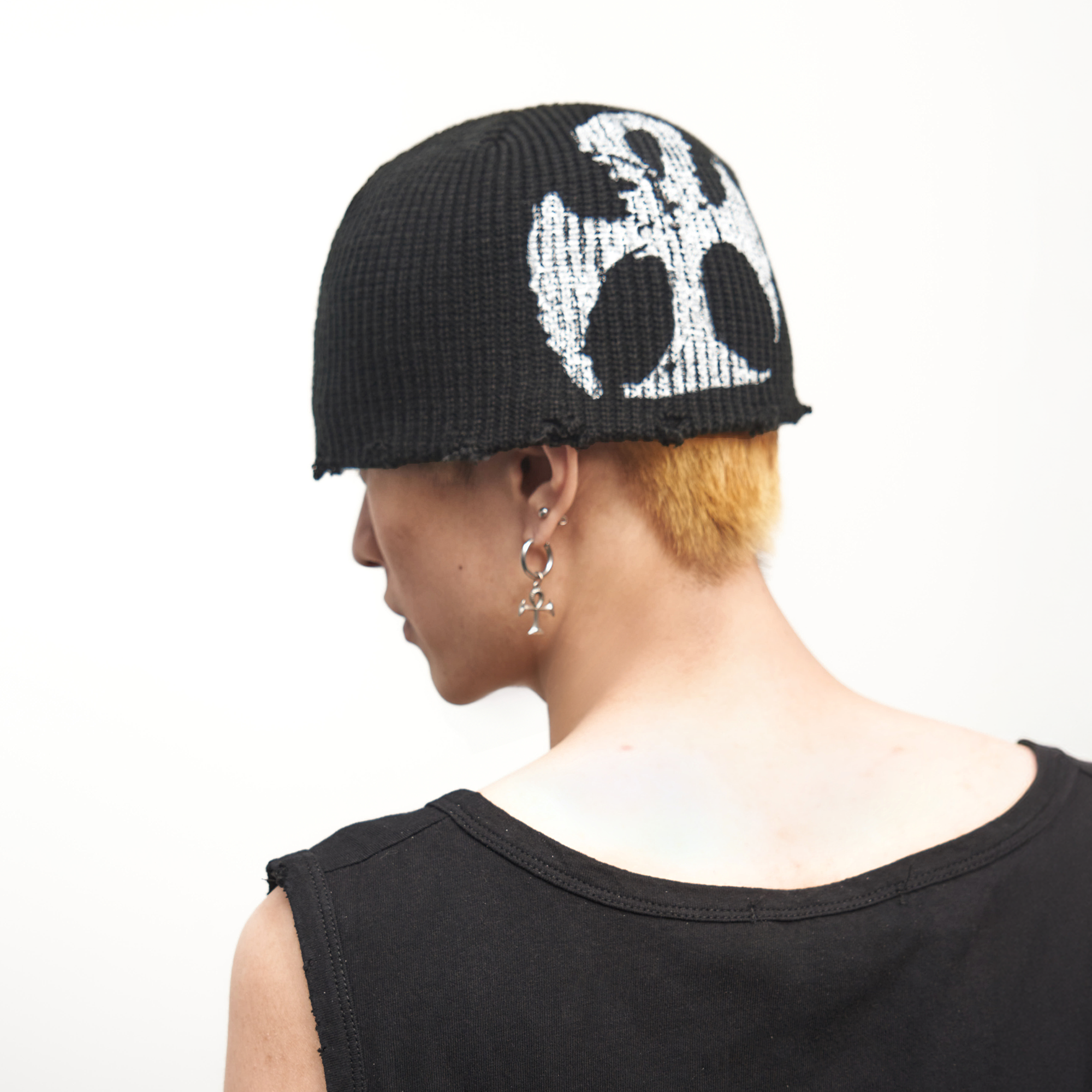 ANTI WAR REVIVAL Jacquard Cross Embroidered Knit Beanie
