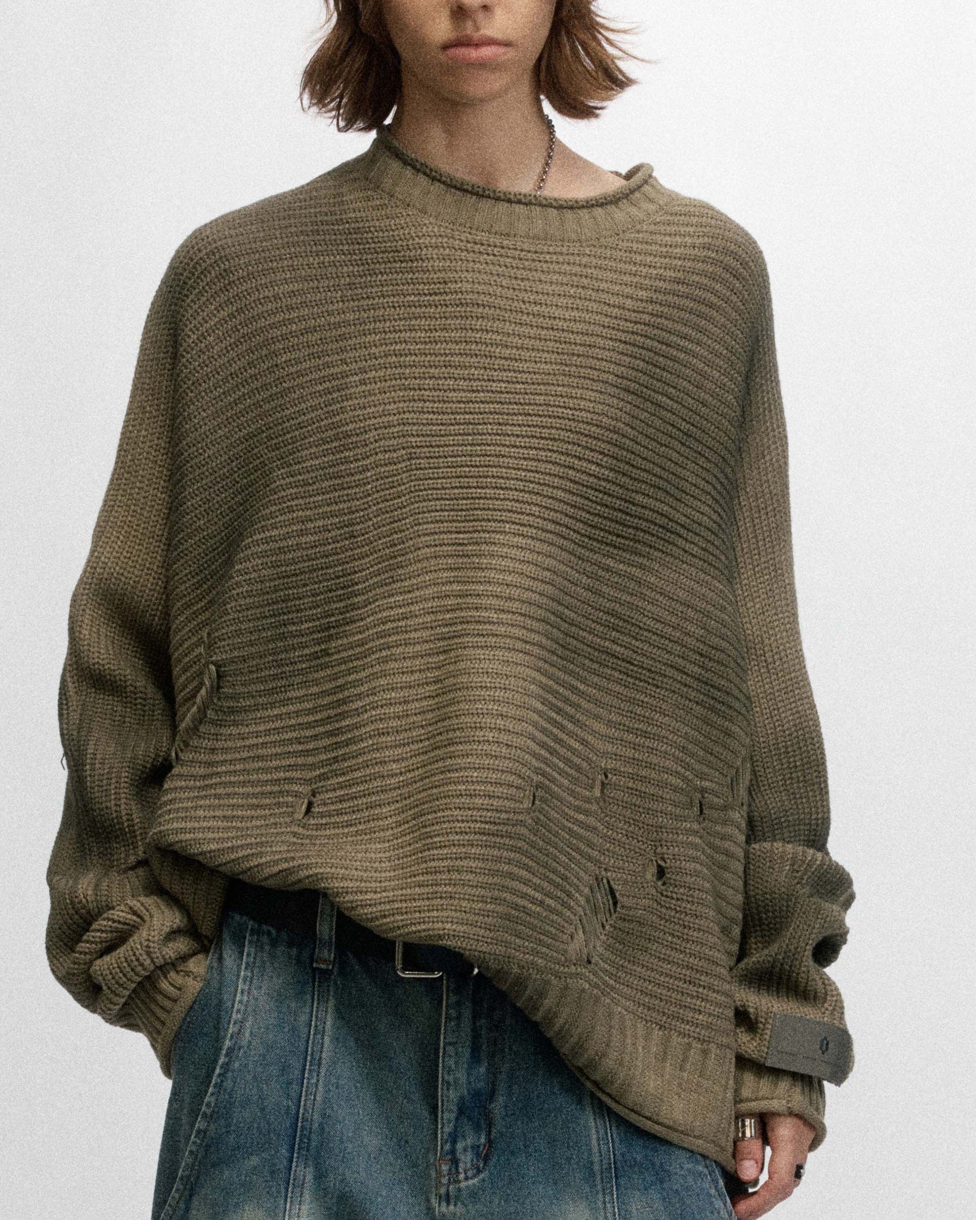 OVDY Faded Ripped Raw Edge Sweater