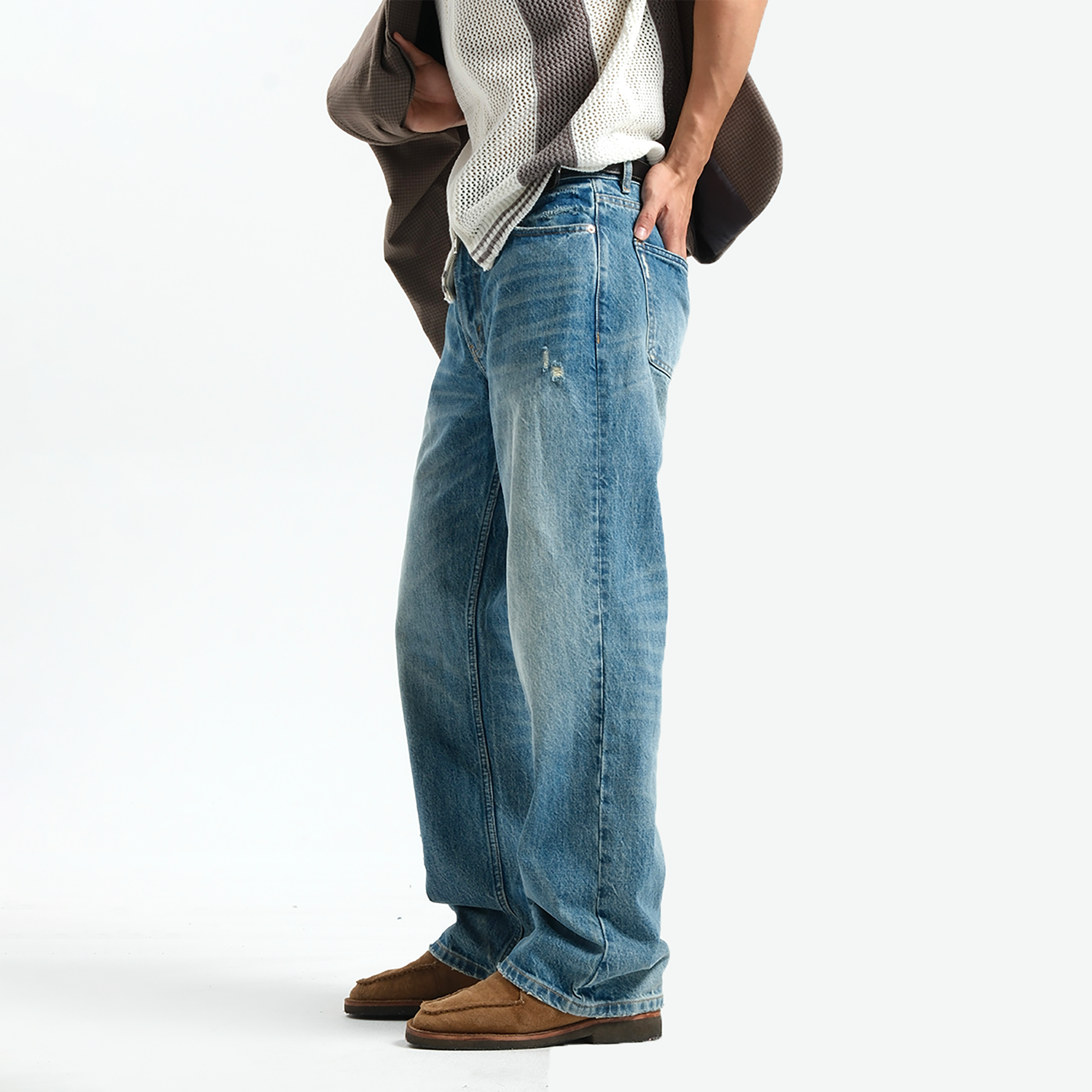 NEIGBORL Distressed Straight-Leg Jeans, premium urban and streetwear designers apparel on PROJECTISR.com, NEIGBORL