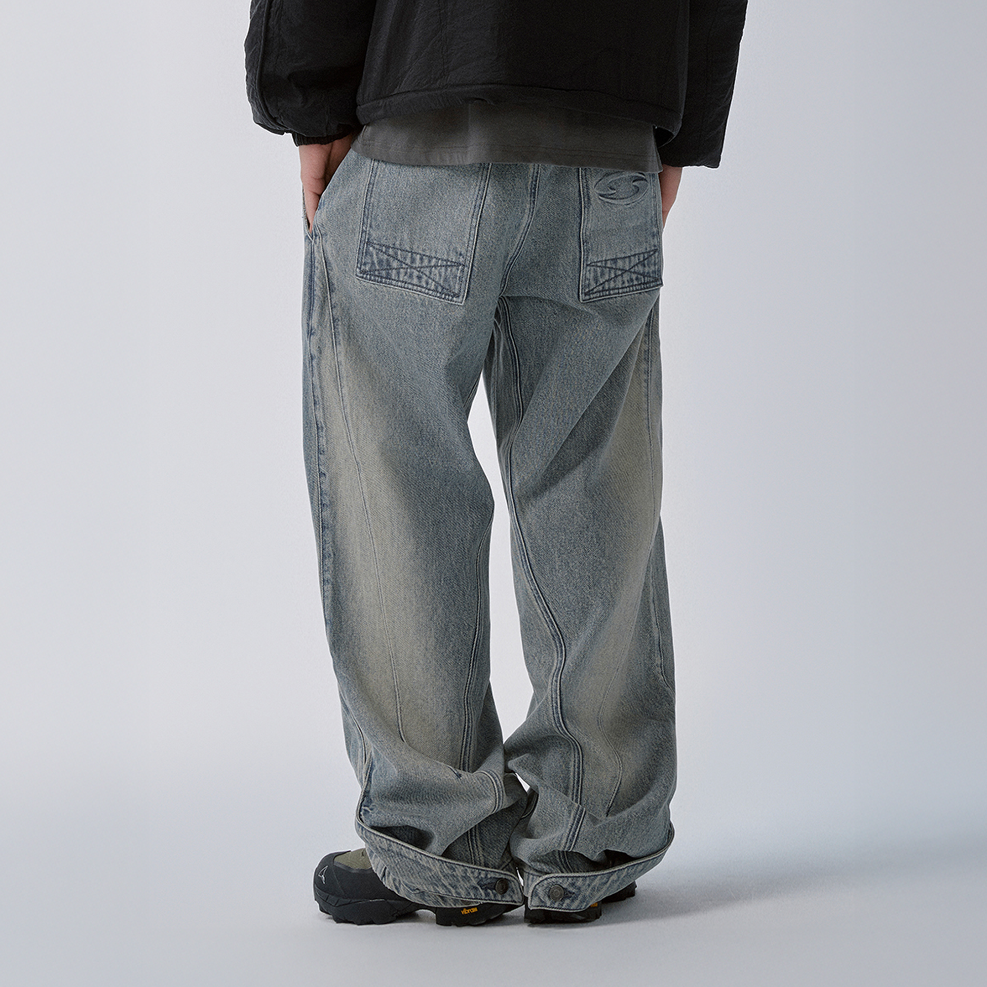 F2CE Washed Panel Adjustable-Hem Denim Pants, premium urban and streetwear designers apparel on PROJECTISR.com, F2CE