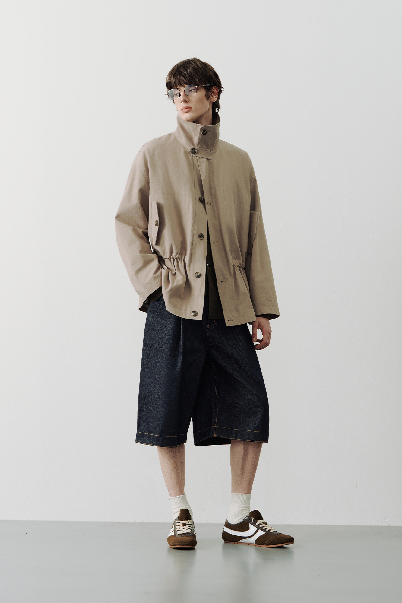 SAME FLOW Stand-Collar Drawstring-Waist Jacket