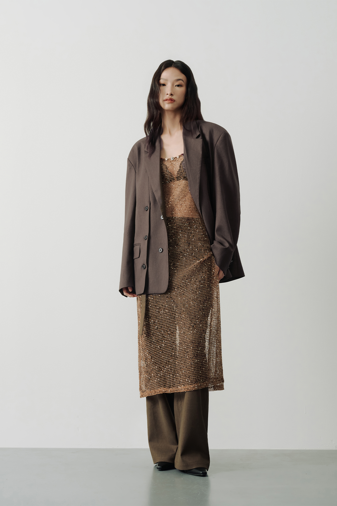 SAME FLOW Linen-Blend Split Hem Draped-Tie Blazer