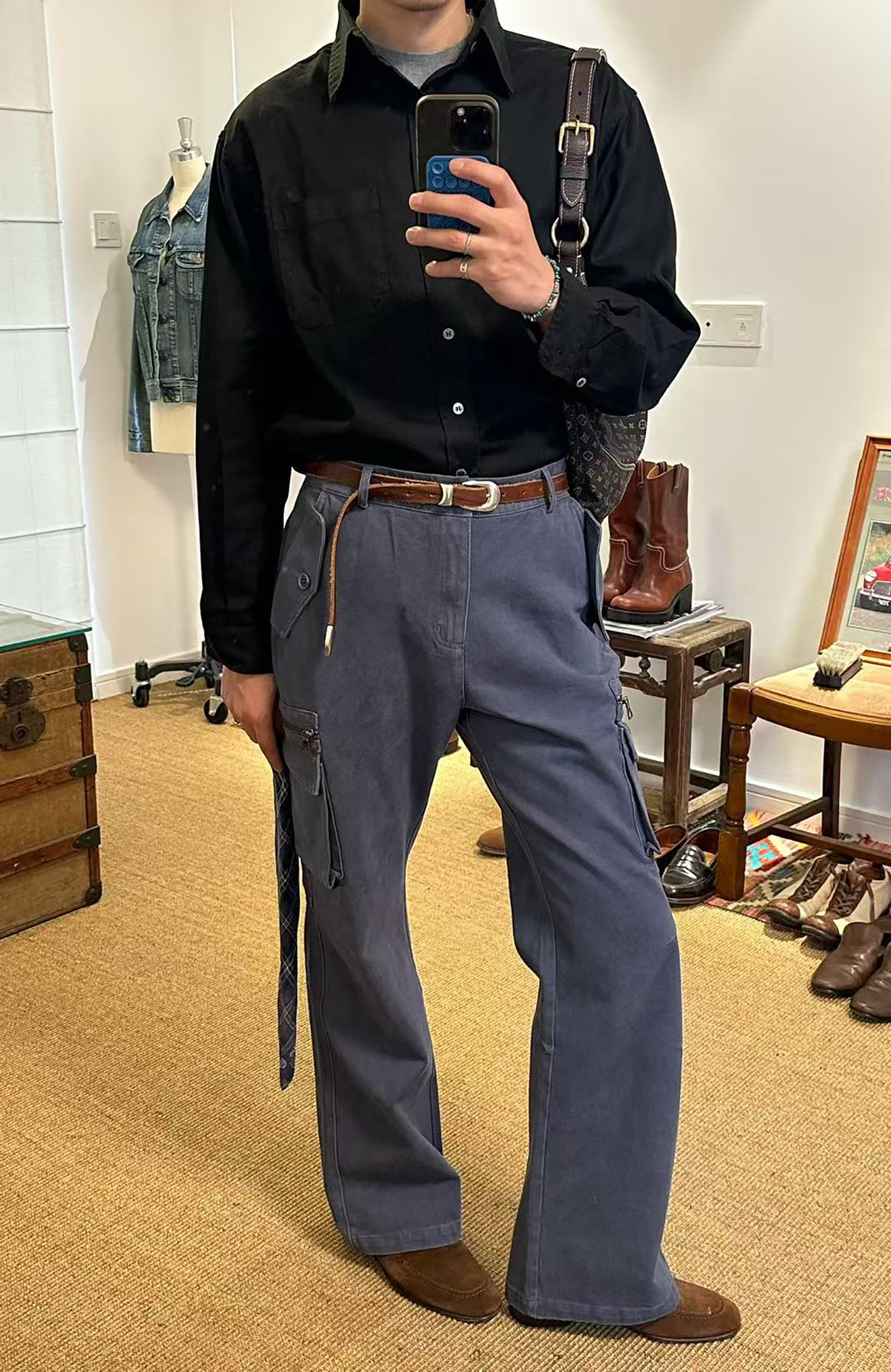 ELETEIZE Washed Floral-Waist Cargo Trousers
