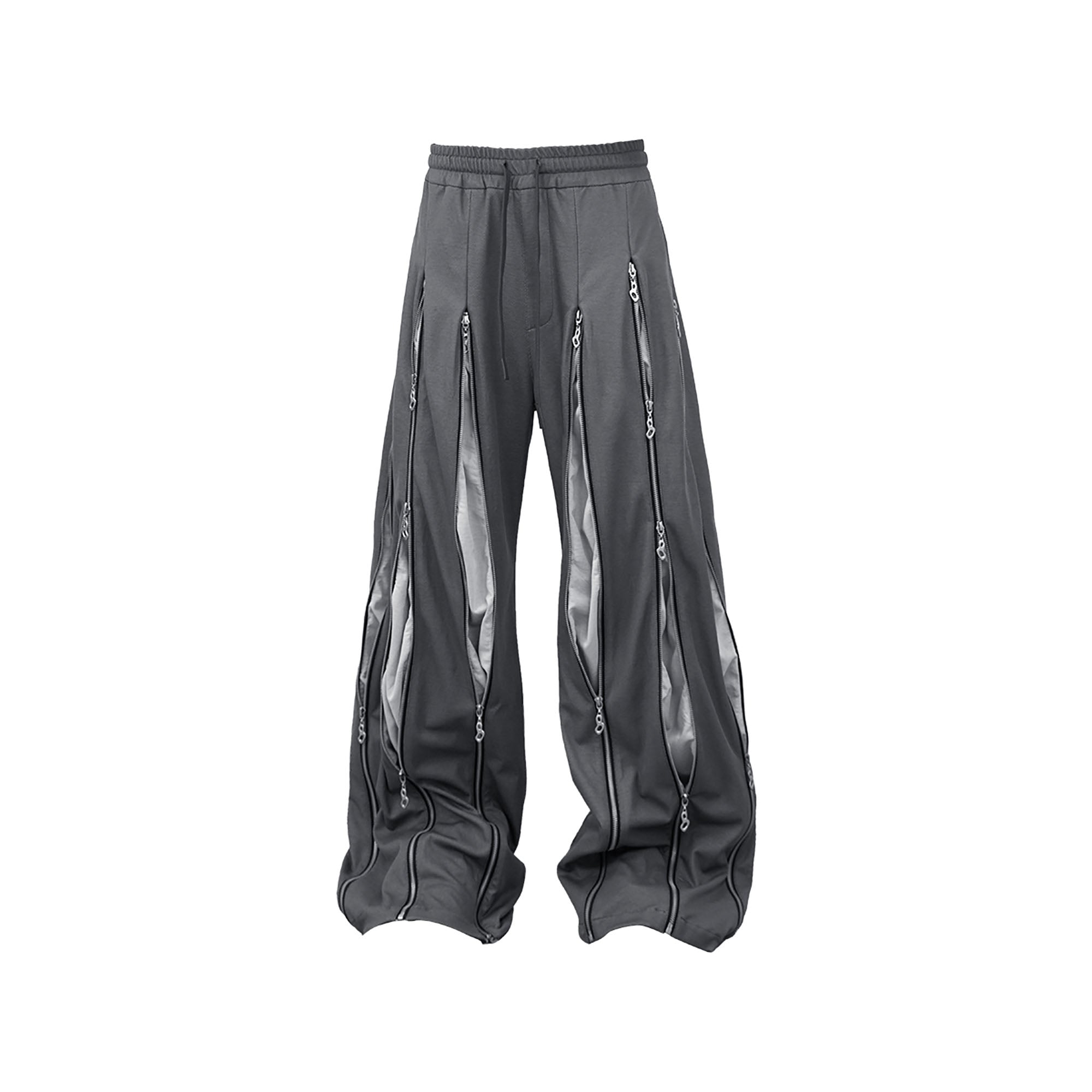 RELABEL Layered Multi-Zip Drawstring Sweatpants Gray