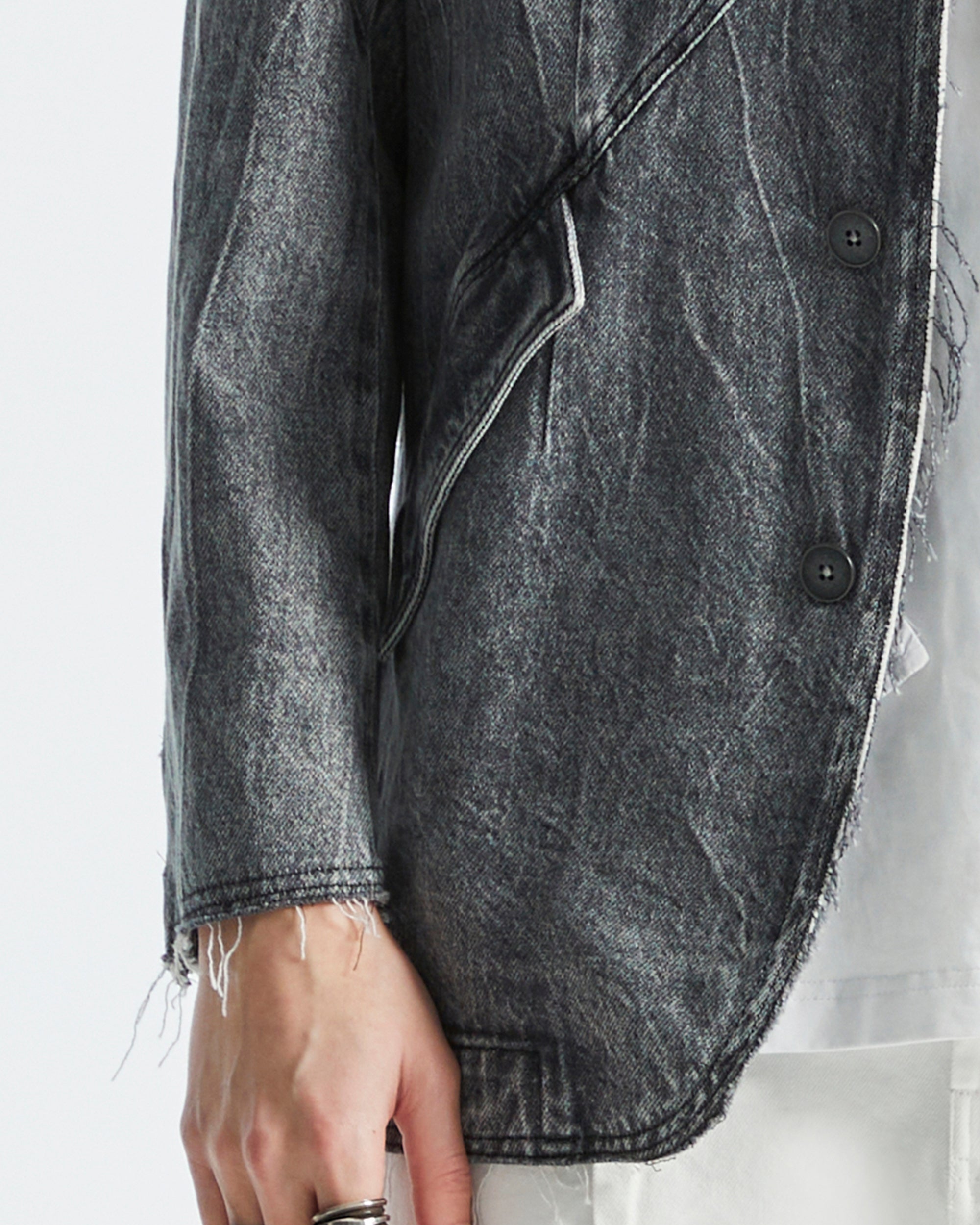 ORGANIC EMOTION Deconstructed Washed Detachable Collar Denim Blazer